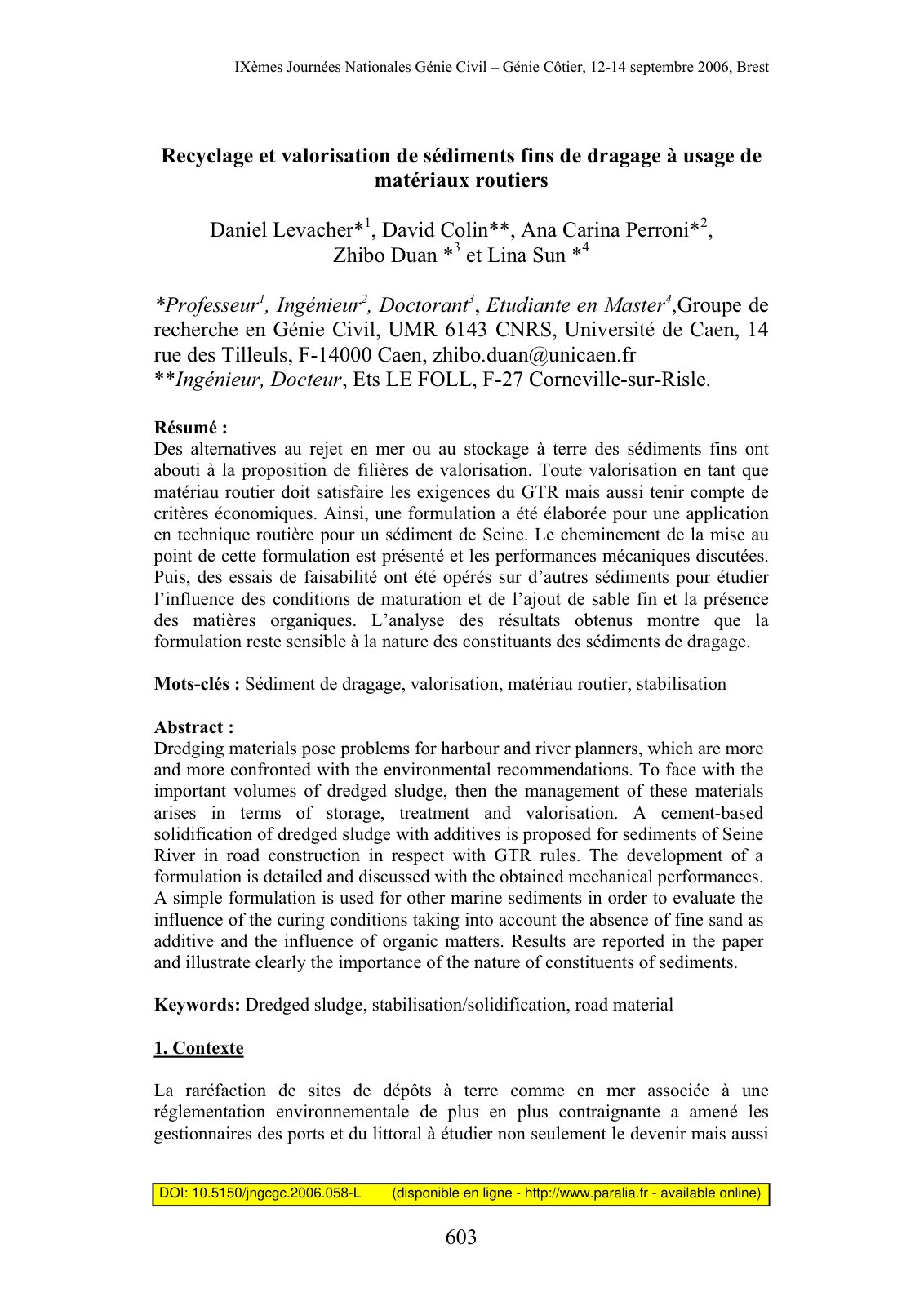 First page of Recyclage et valorisation de sédiments fins de dragage à usage de matériaux routiers