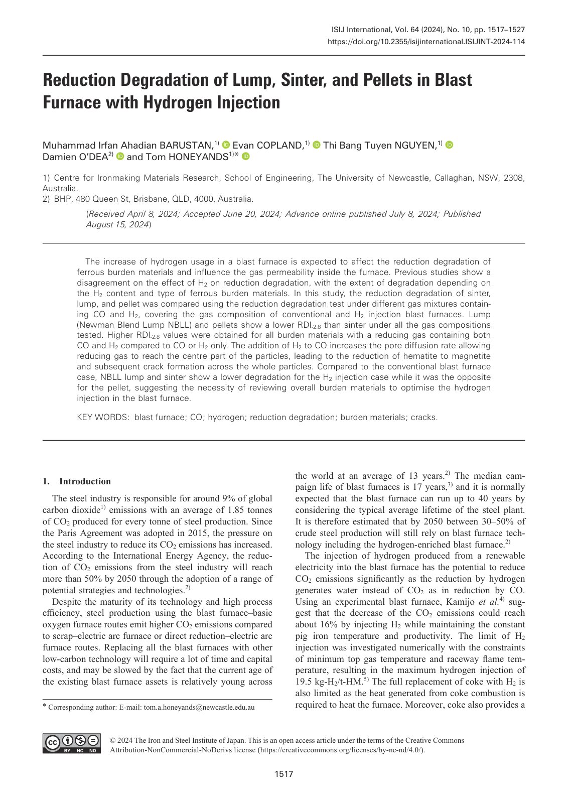 First page of Reduction Degradation Hydrogen