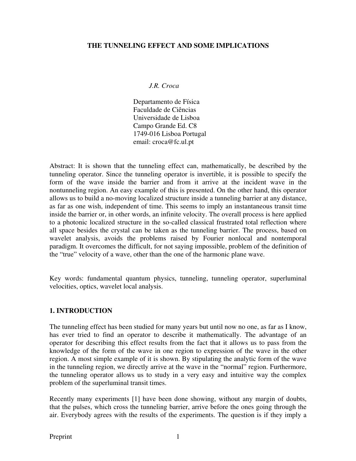 First page of The Tunneling Effect and Some Implicatio