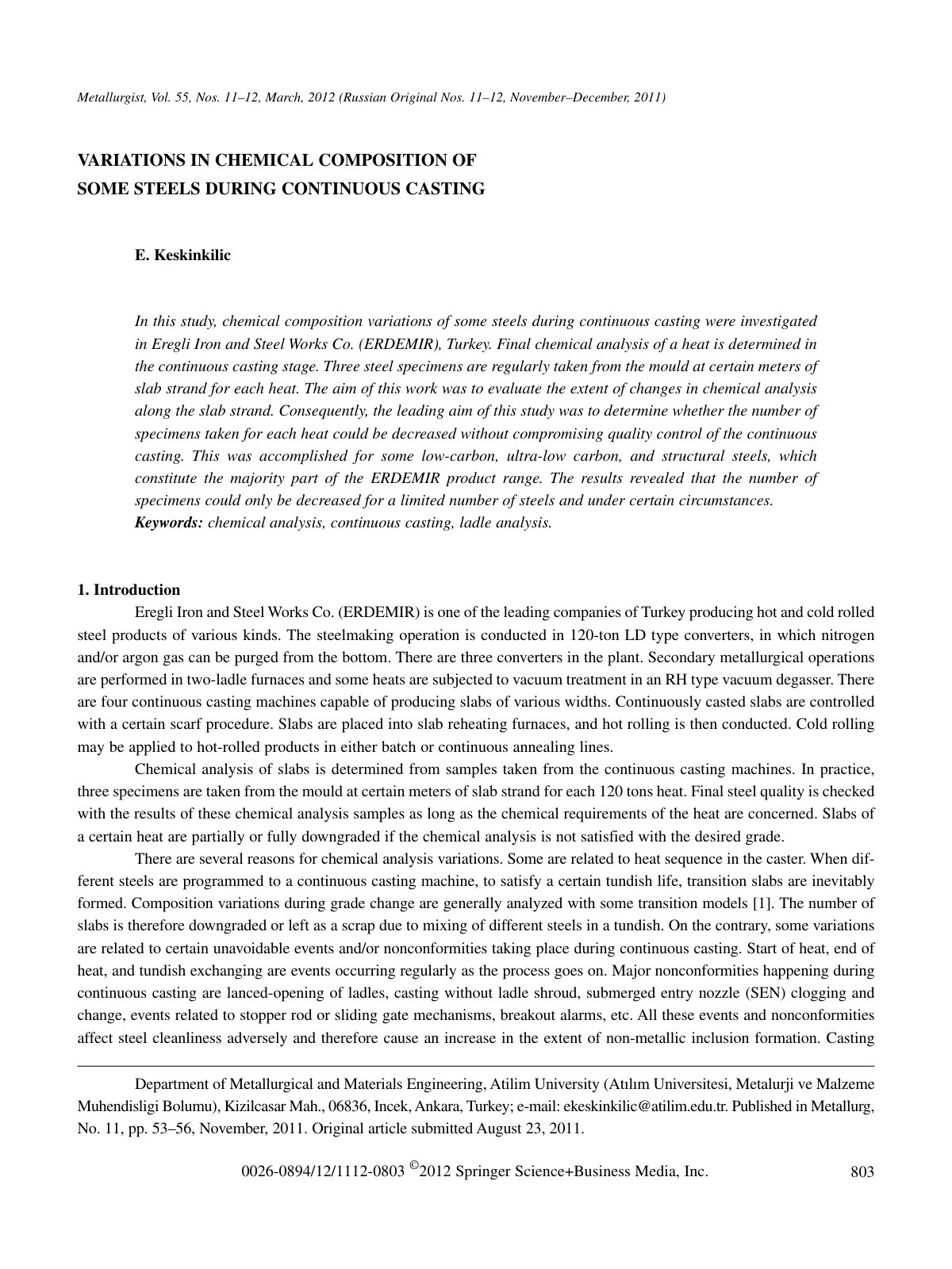 First page of Variations in chemical composition of so
