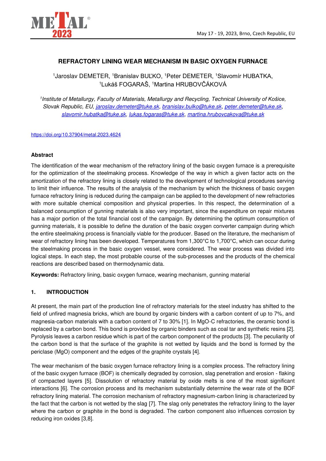 First page of Refractory Lining Wear Mechanism in Basi