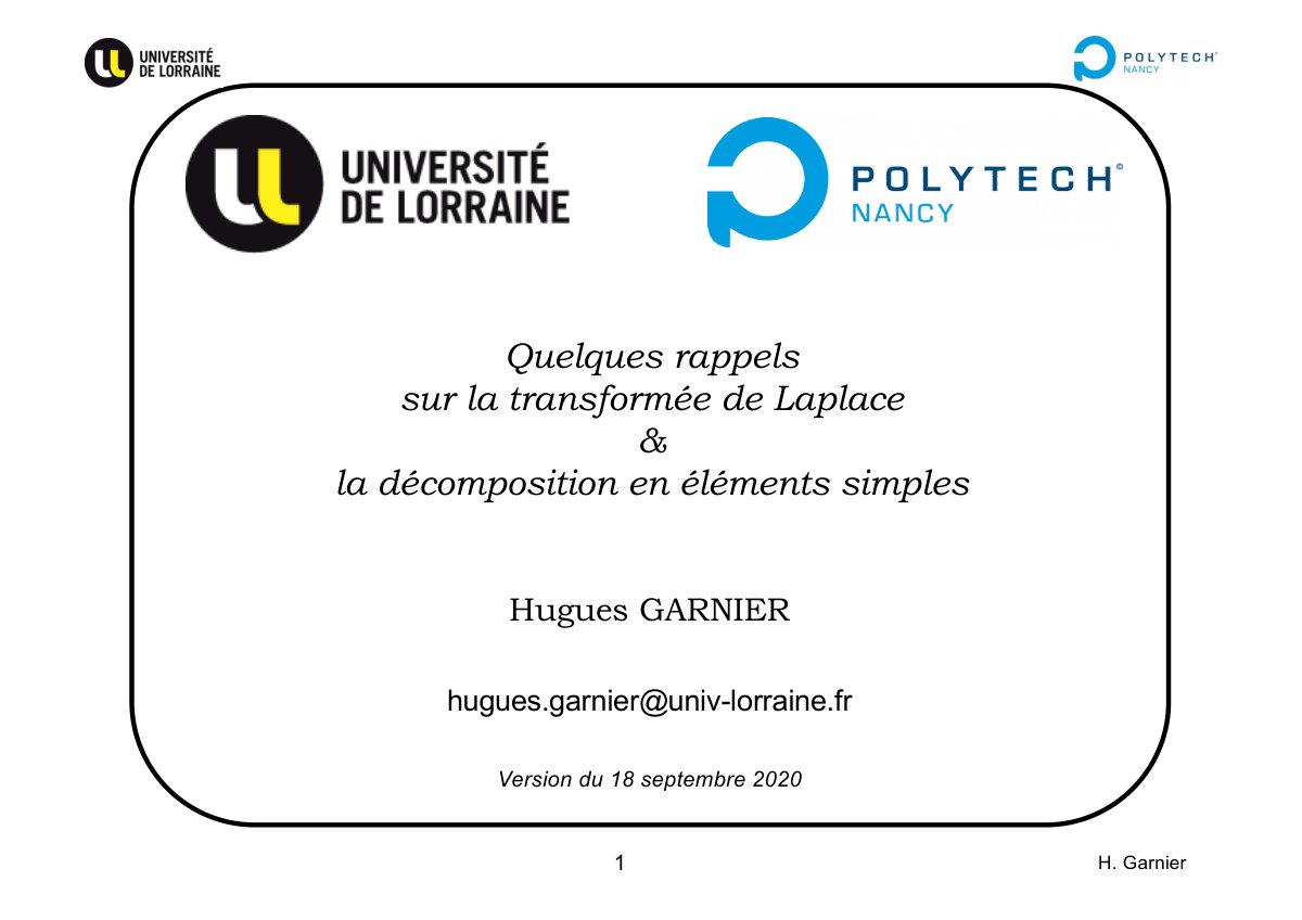 First page of Quelques rappels  sur la transformée de Laplace & la décomposition en éléments simples