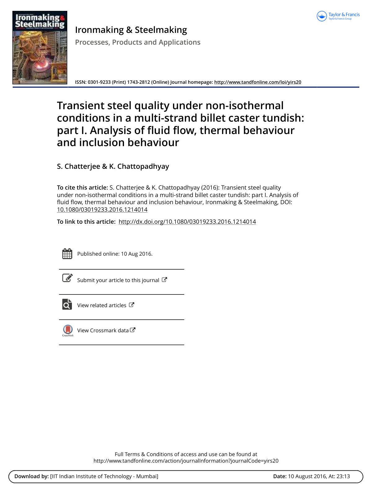 First page of Transient steel quality under non isothe