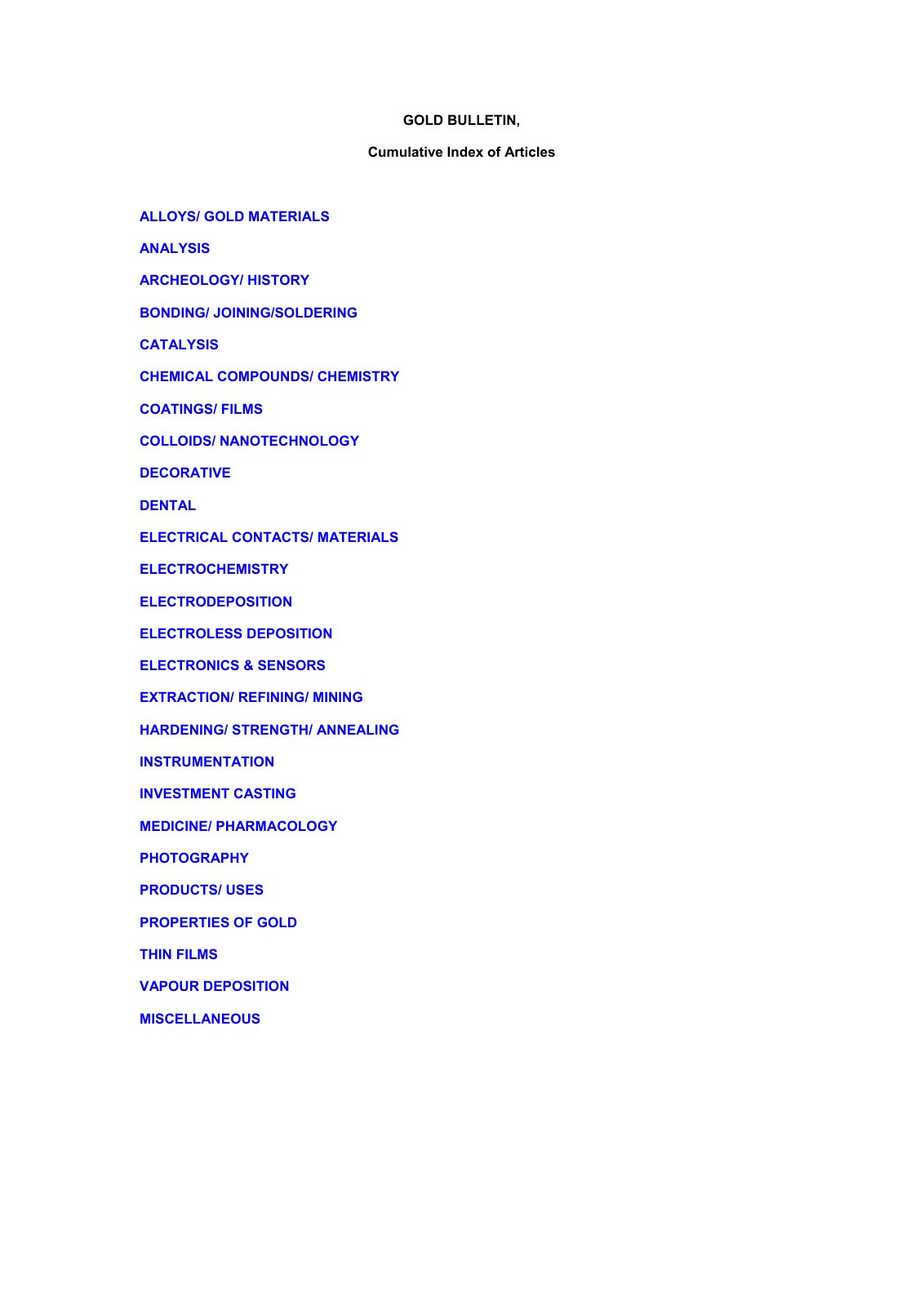 First page of GB Subject index to 2006