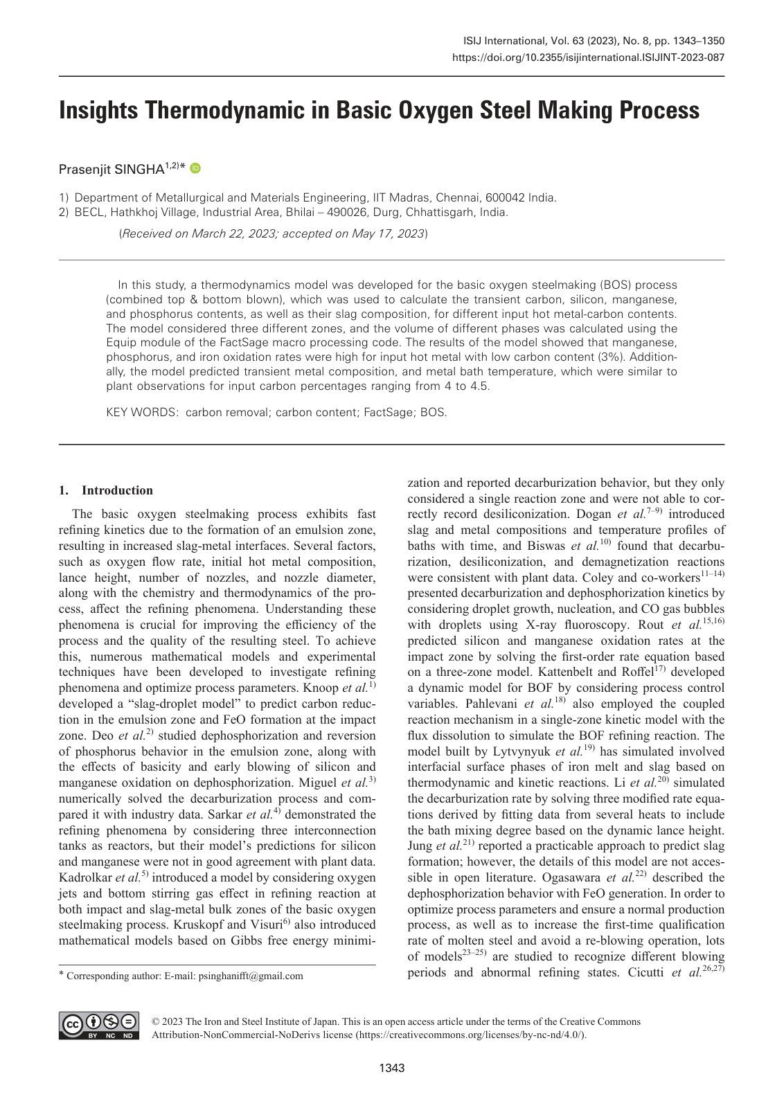 First page of Insights Thermodynamic in Basic Oxygen Steel Making Process
