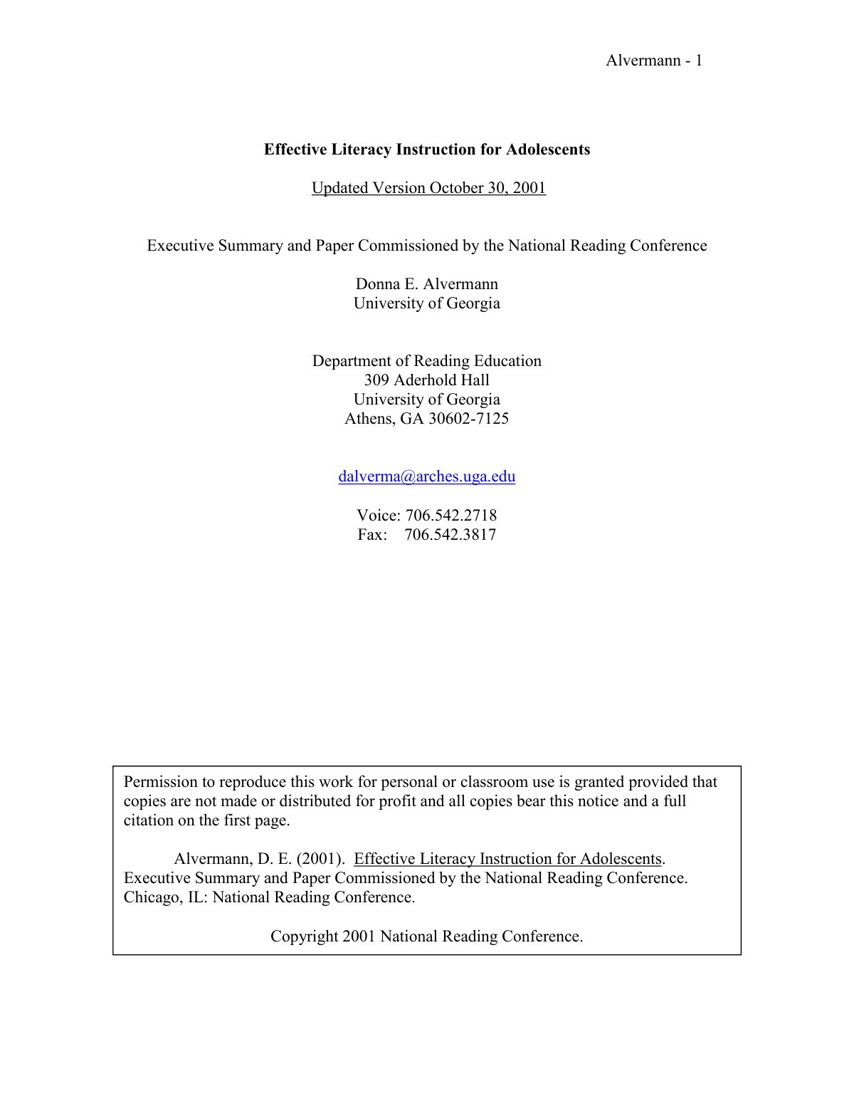 First page of Alvermann 1 Effective Literacy Instructi