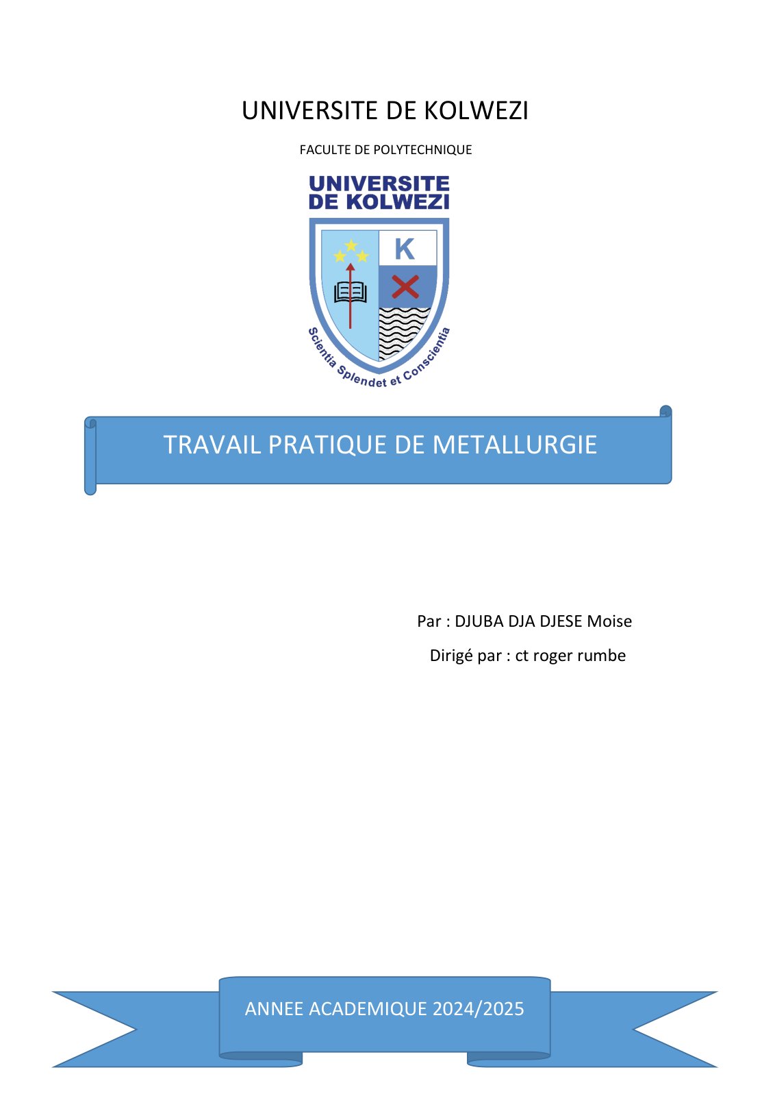 First page of Travail Pratique - Métallurgie - Djuba