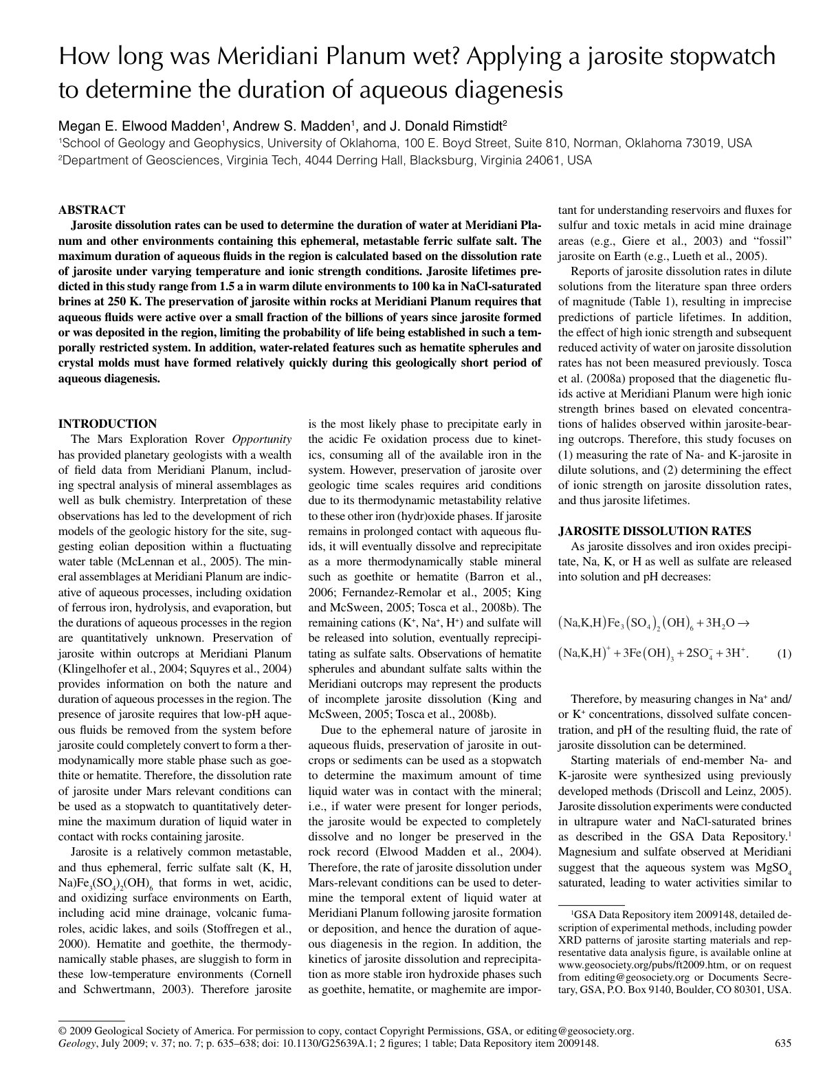 First page of How long was Meridiani Planum wet Applyi
