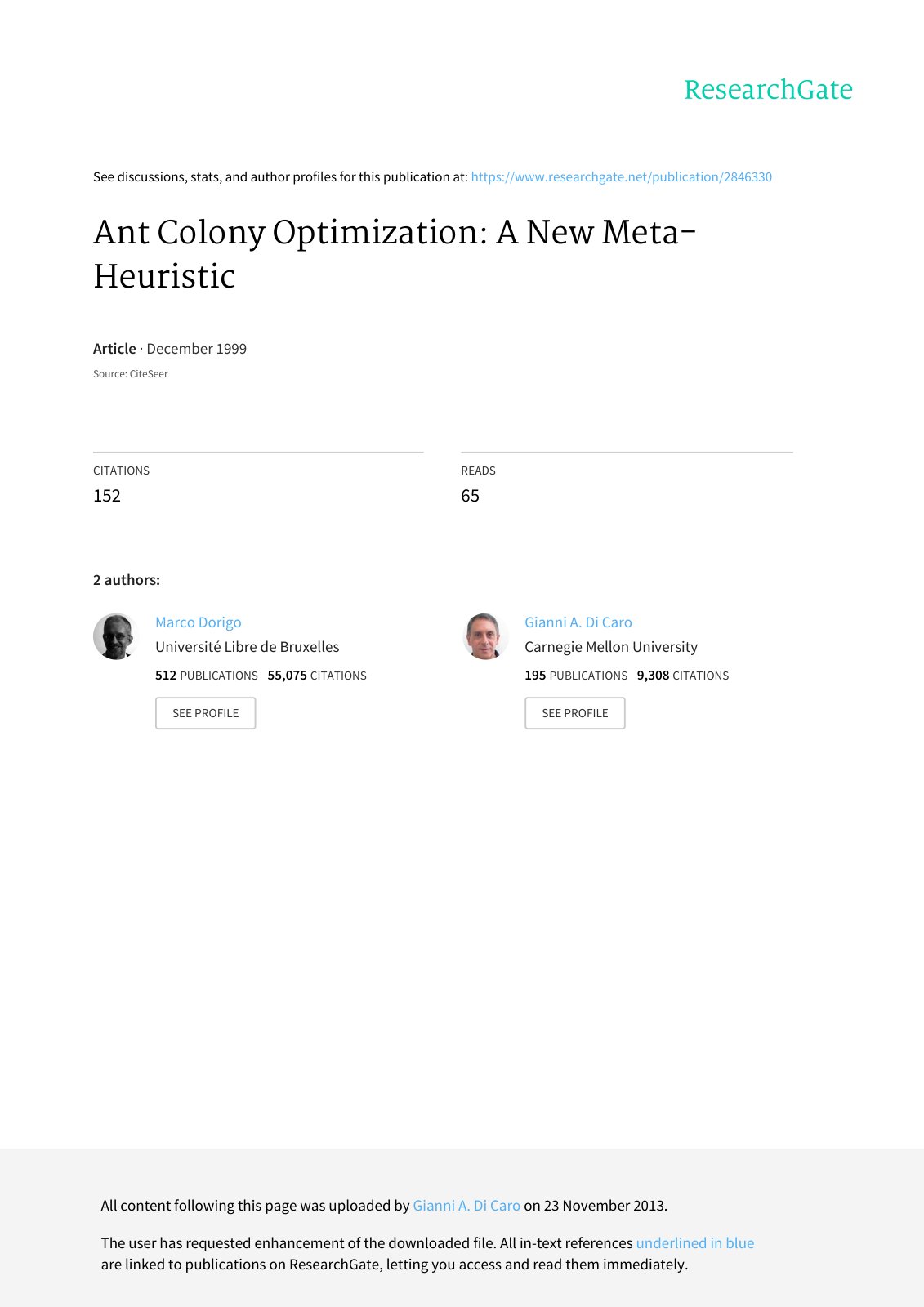 First page of The Ant Colony Optimization MetaHeuristi