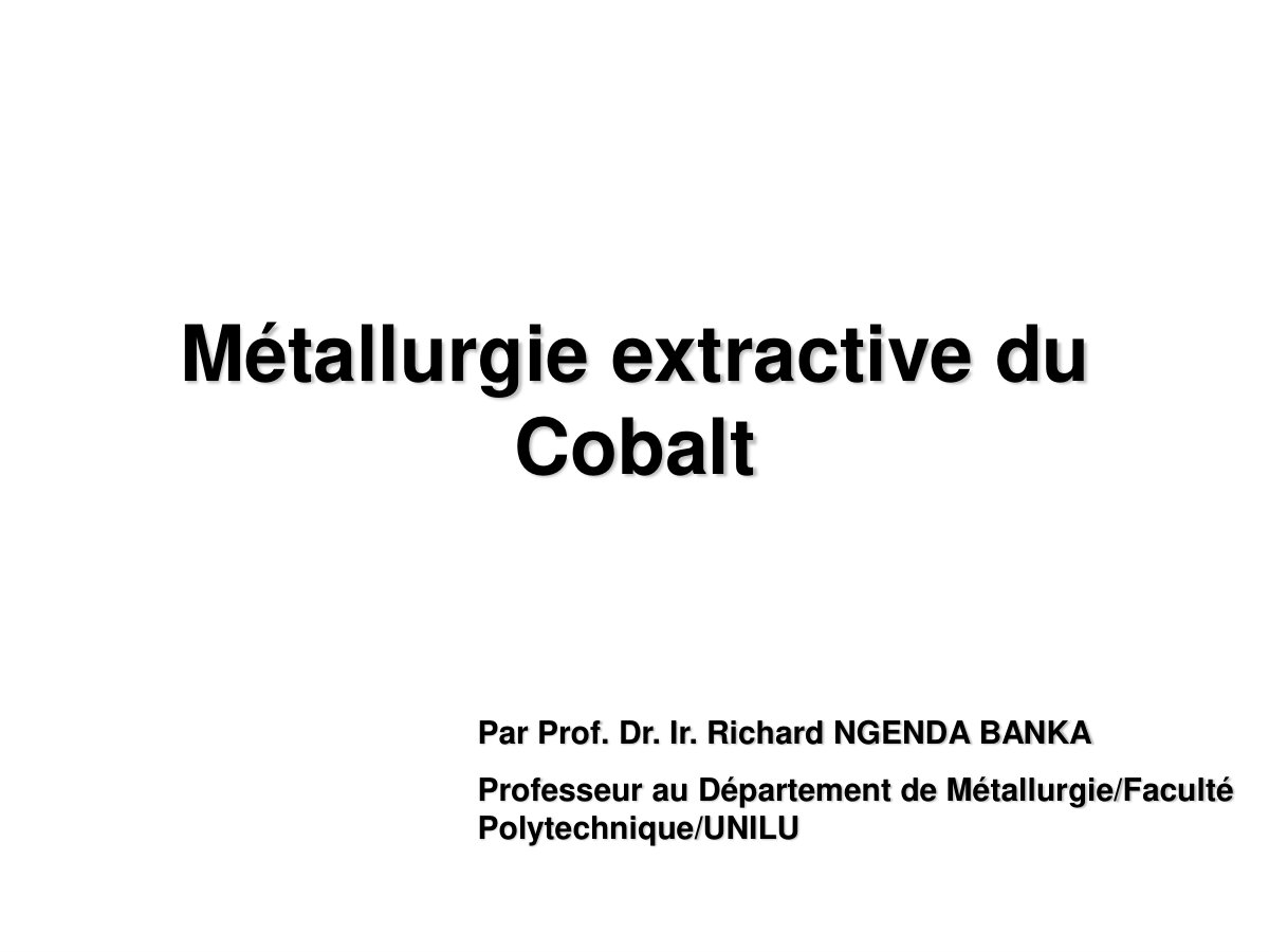 First page of Métallurgie extractive du Cobalt