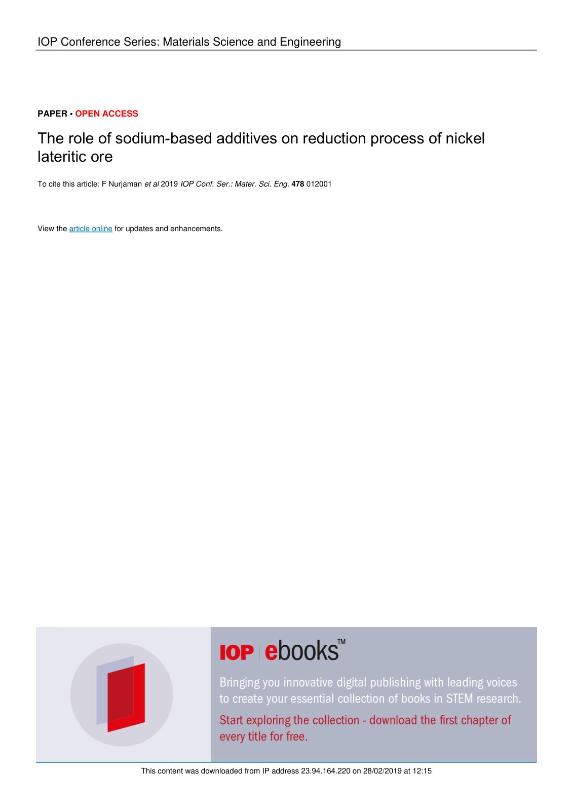 First page of The role of sodium based additives on re