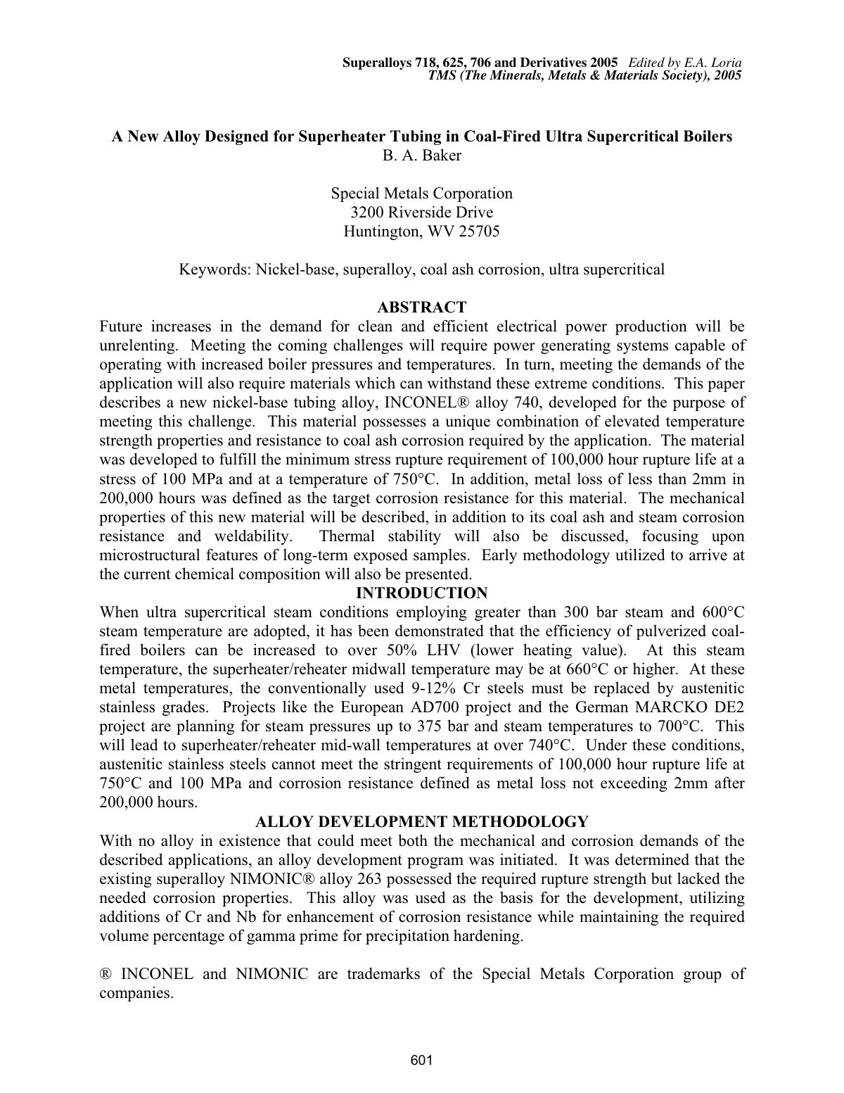 First page of A New Alloy Designed for Superheater Tubing in Coal-Fired Ultra Supercritical Boilers
