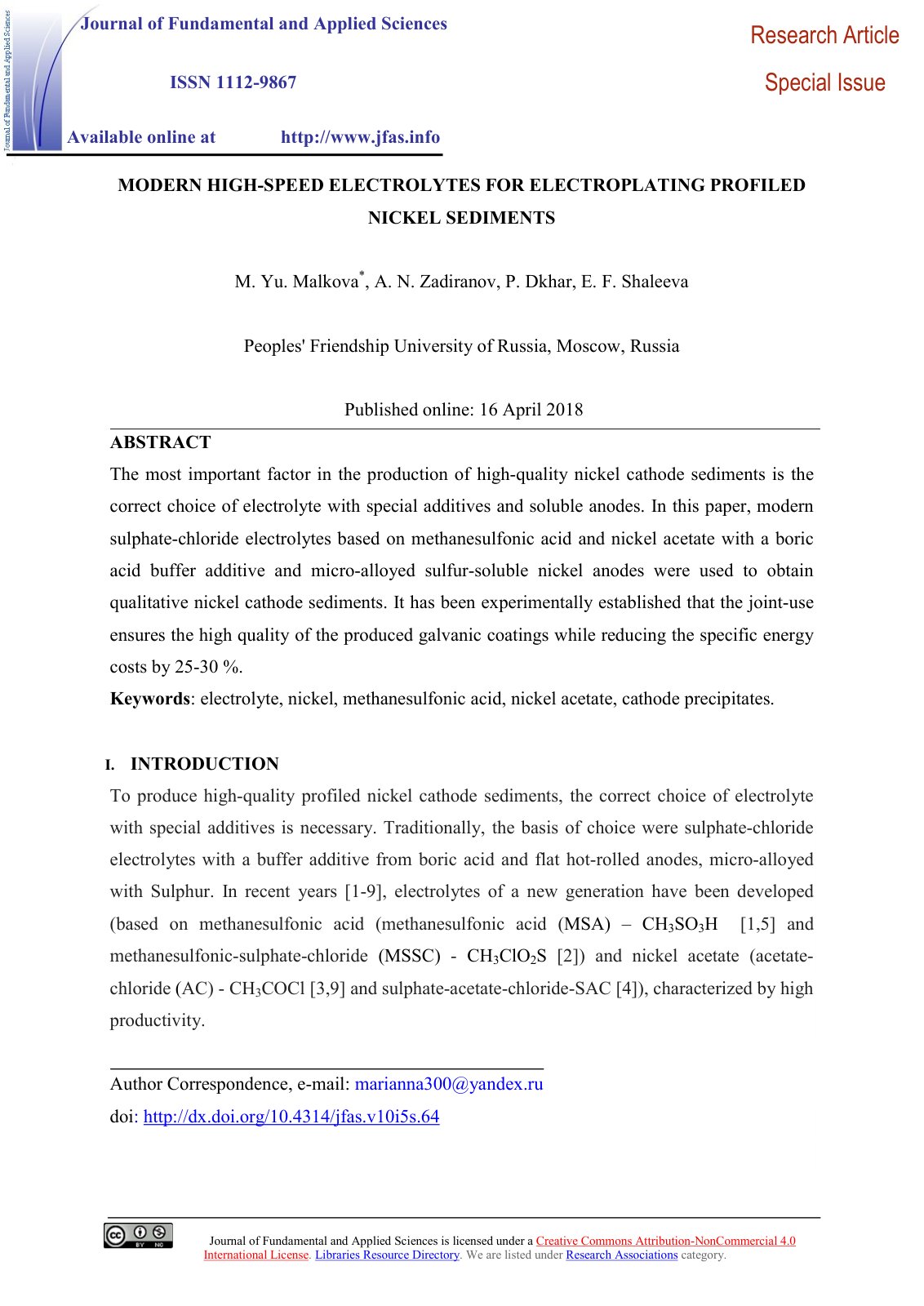 First page of MODERN HIGH-SPEED ELECTROLYTES FOR ELECTROPLATING PROFILED NICKEL SEDIMENTS