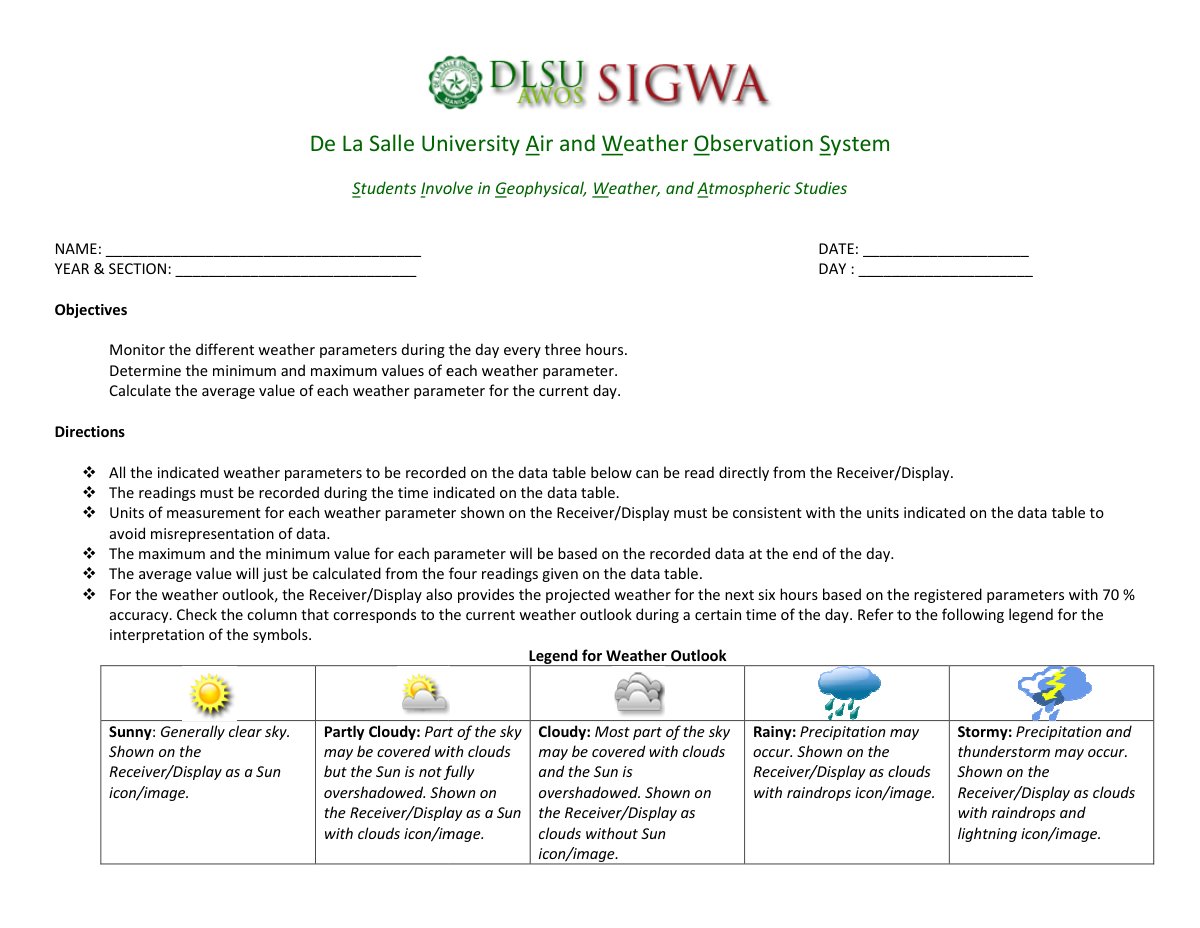 First page of De La Salle University Air and Weather Observation System