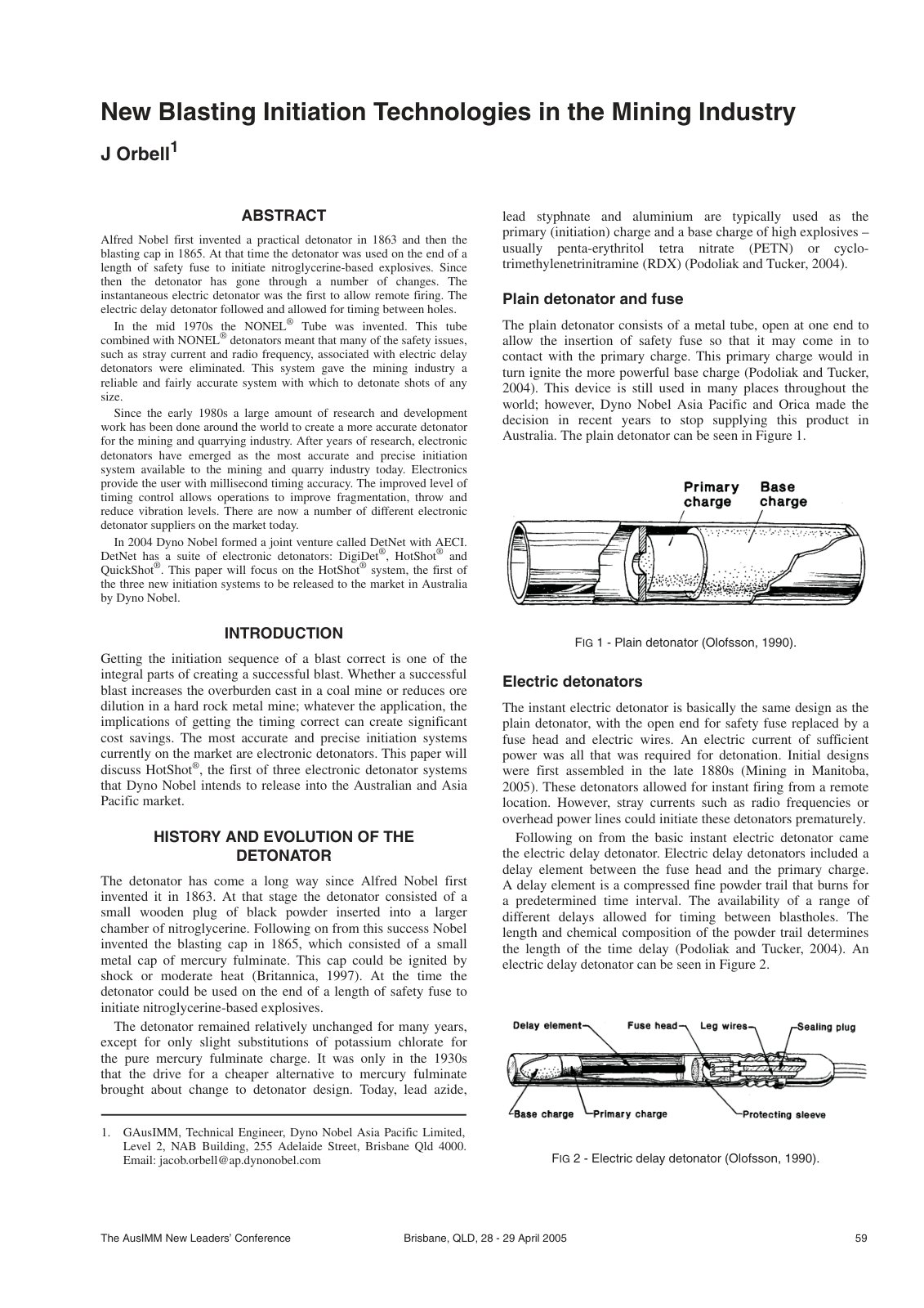First page of New Blasting Initiation Technologies in the Mining Industry