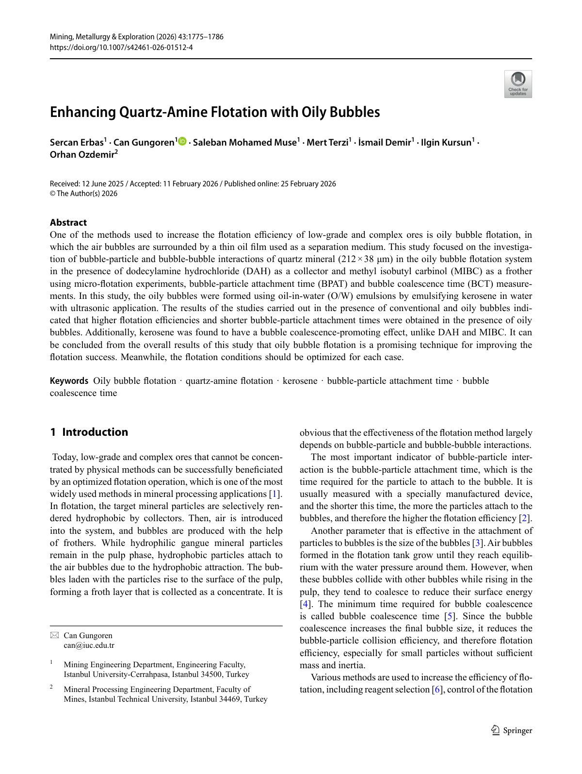 First page of Enhancing Quartz-Amine Flotation with Oily Bubbles