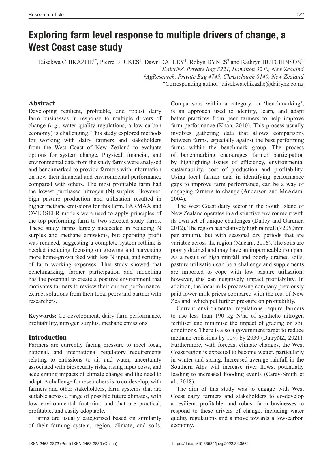 First page of Exploring farm level response to multipl