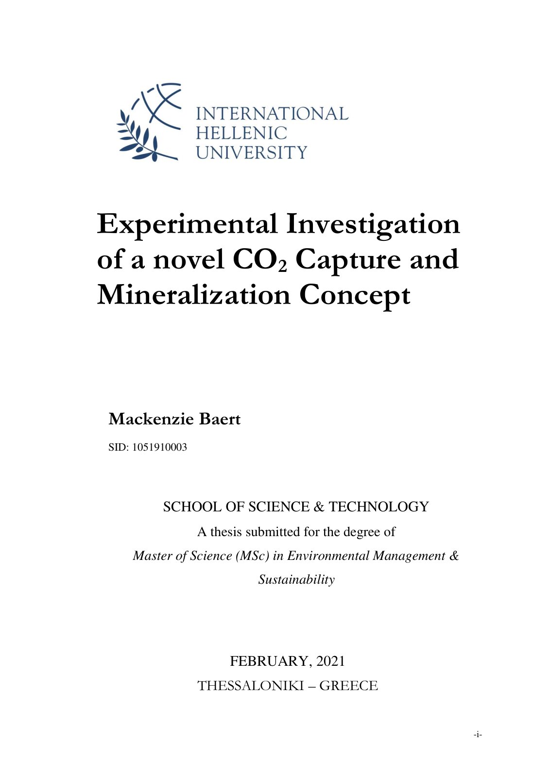First page of Experimental Investigation of a novel CO