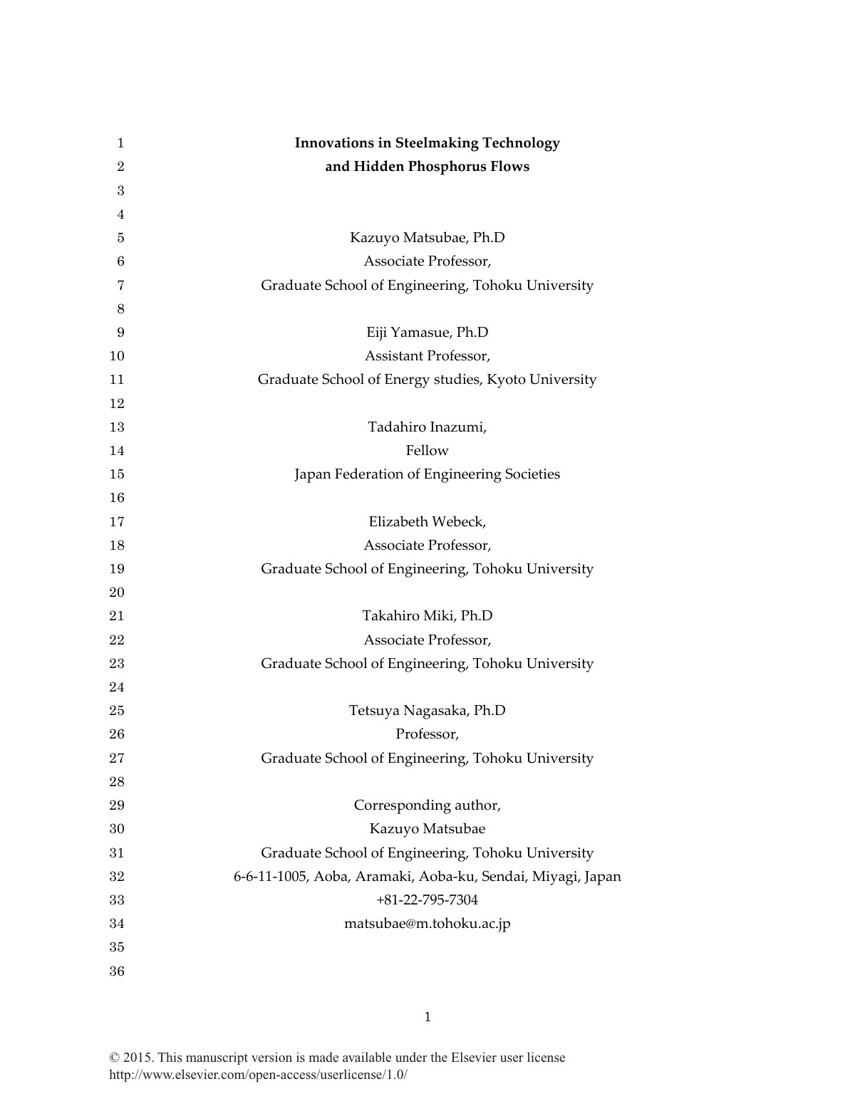 First page of Innovations in Steelmaking Technology and Hidden Phosphorus Flows
