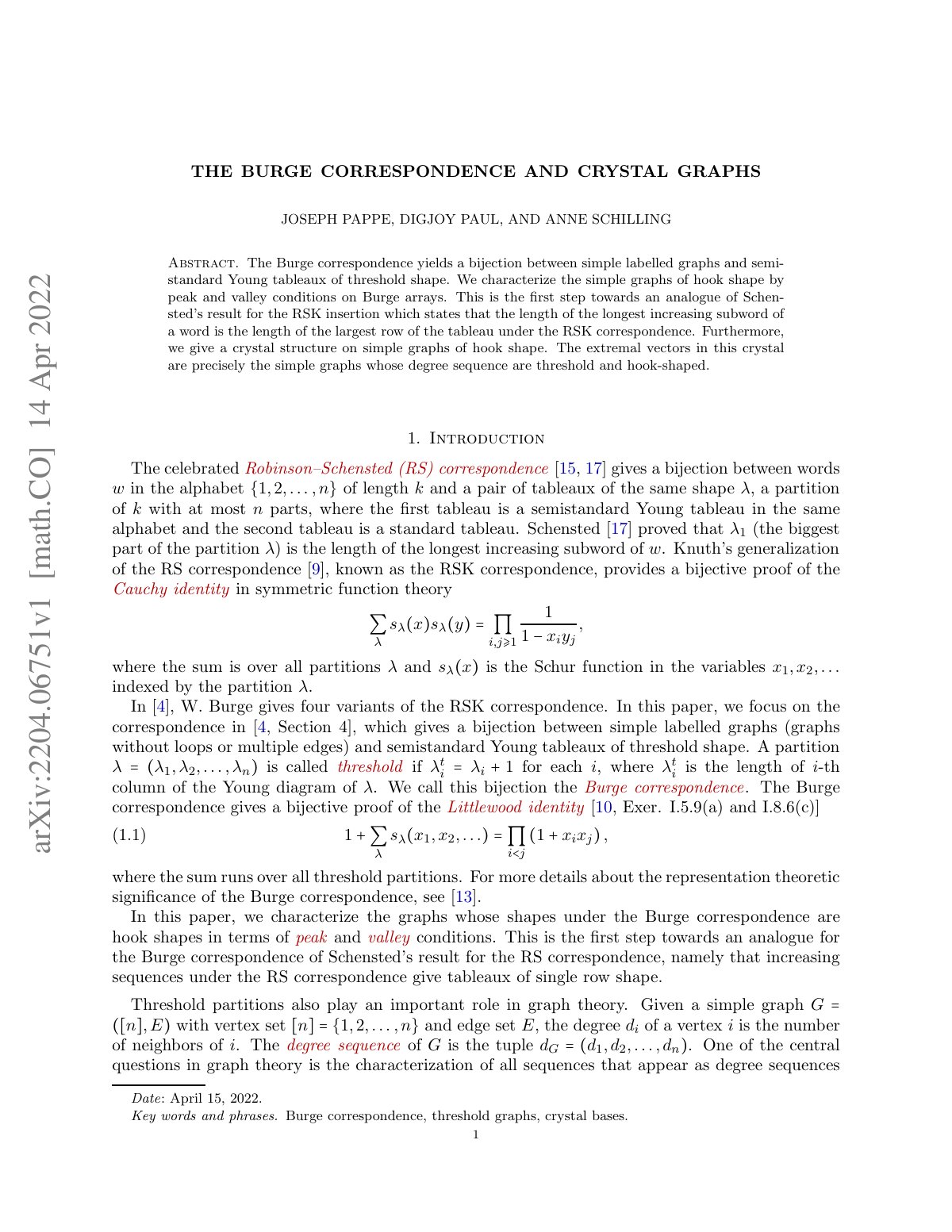 First page of The Burge correspondence and crystal gra