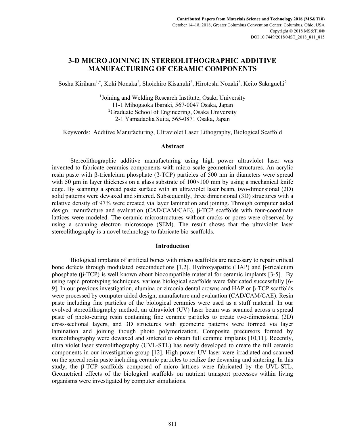 First page of 3-D MICRO JOINING IN STEREOLITHOGRAPHIC ADDITIVE MANUFACTURING OF CERAMIC COMPONENTS