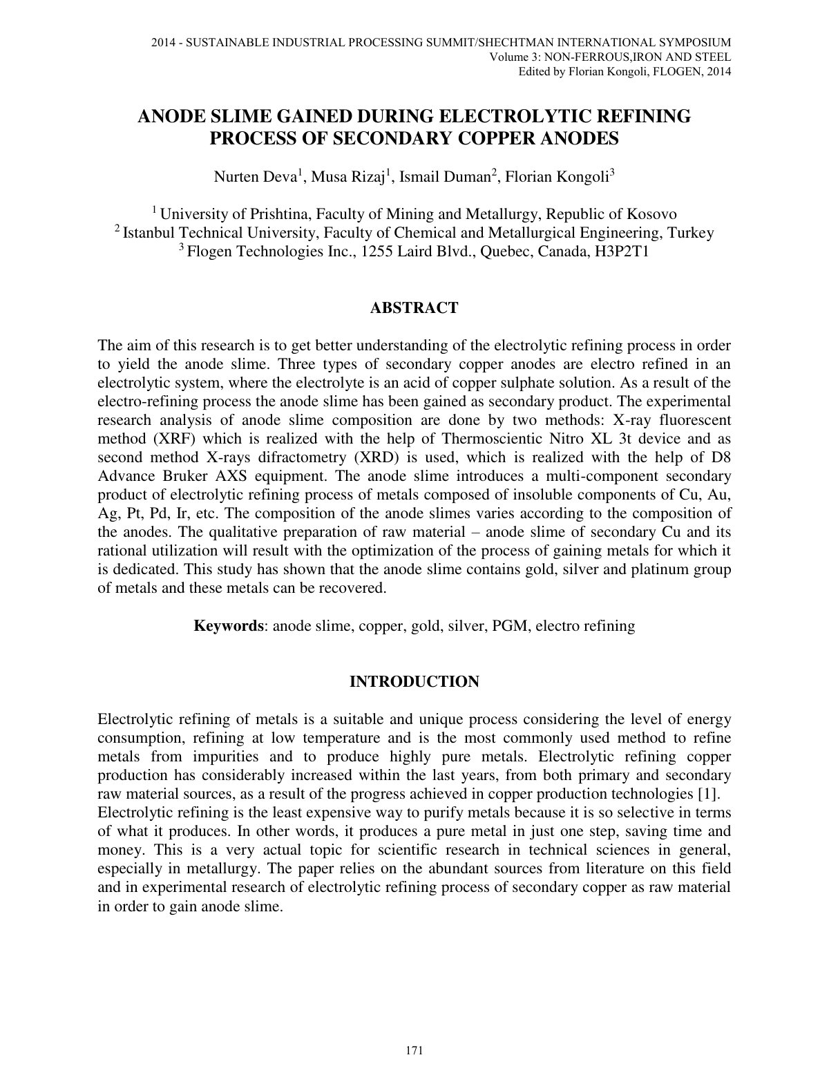 First page of ANODE SLIME GAINED DURING ELECTROLYTIC R
