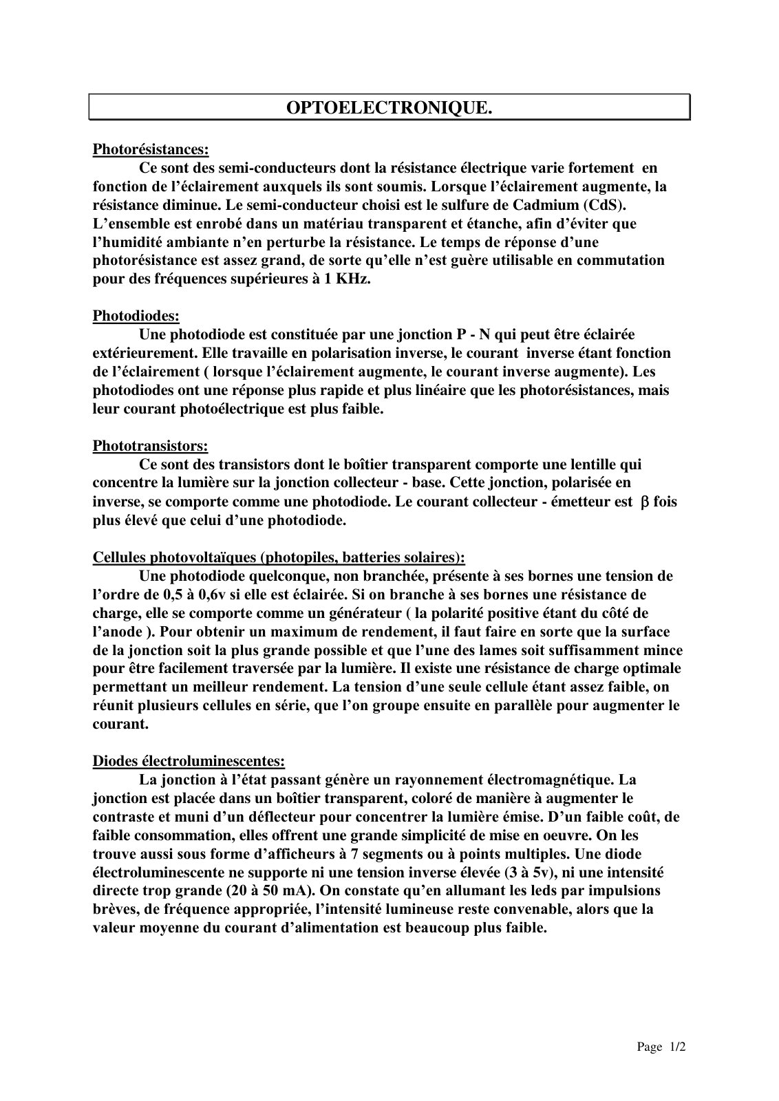 First page of optoelectronique