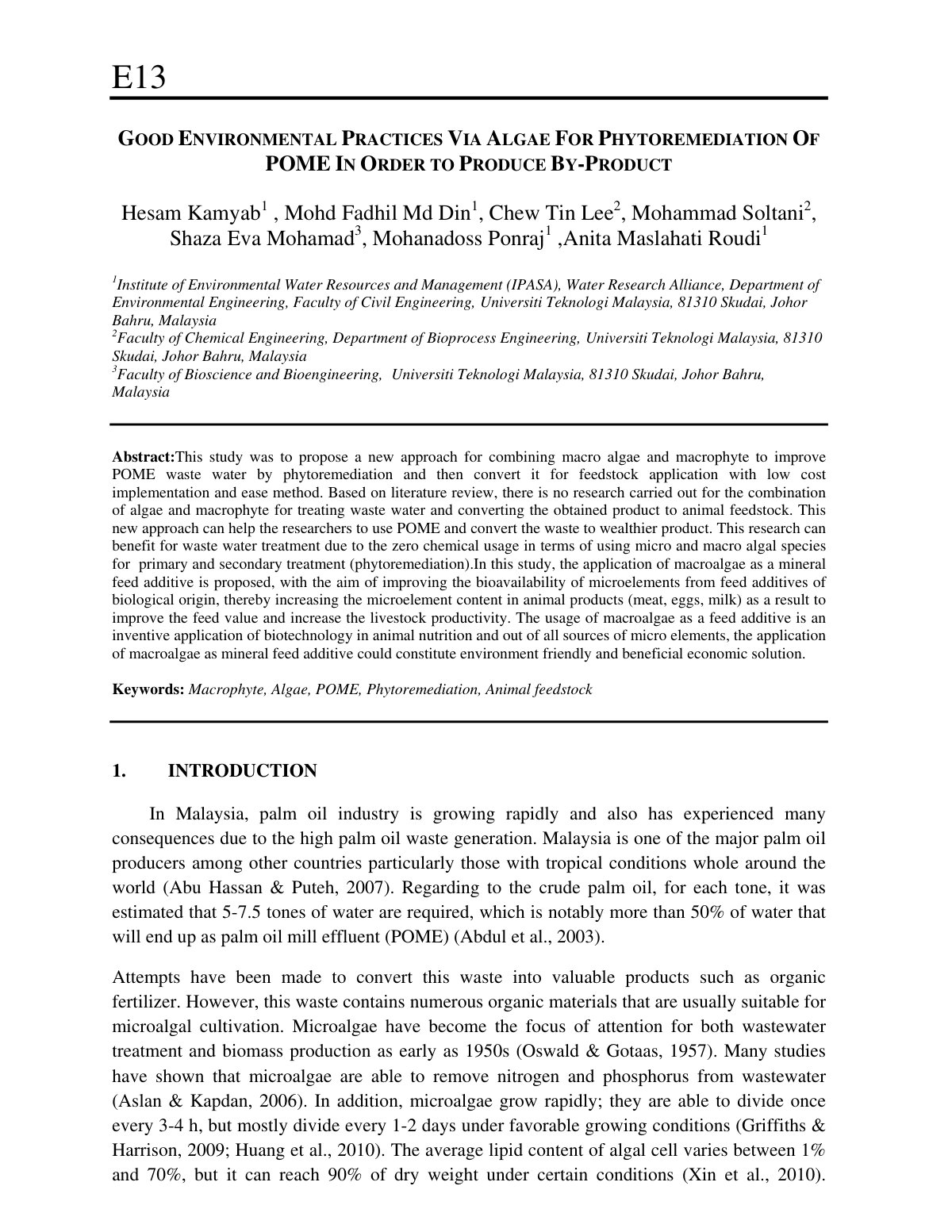First page of Good environmental practices via algae f