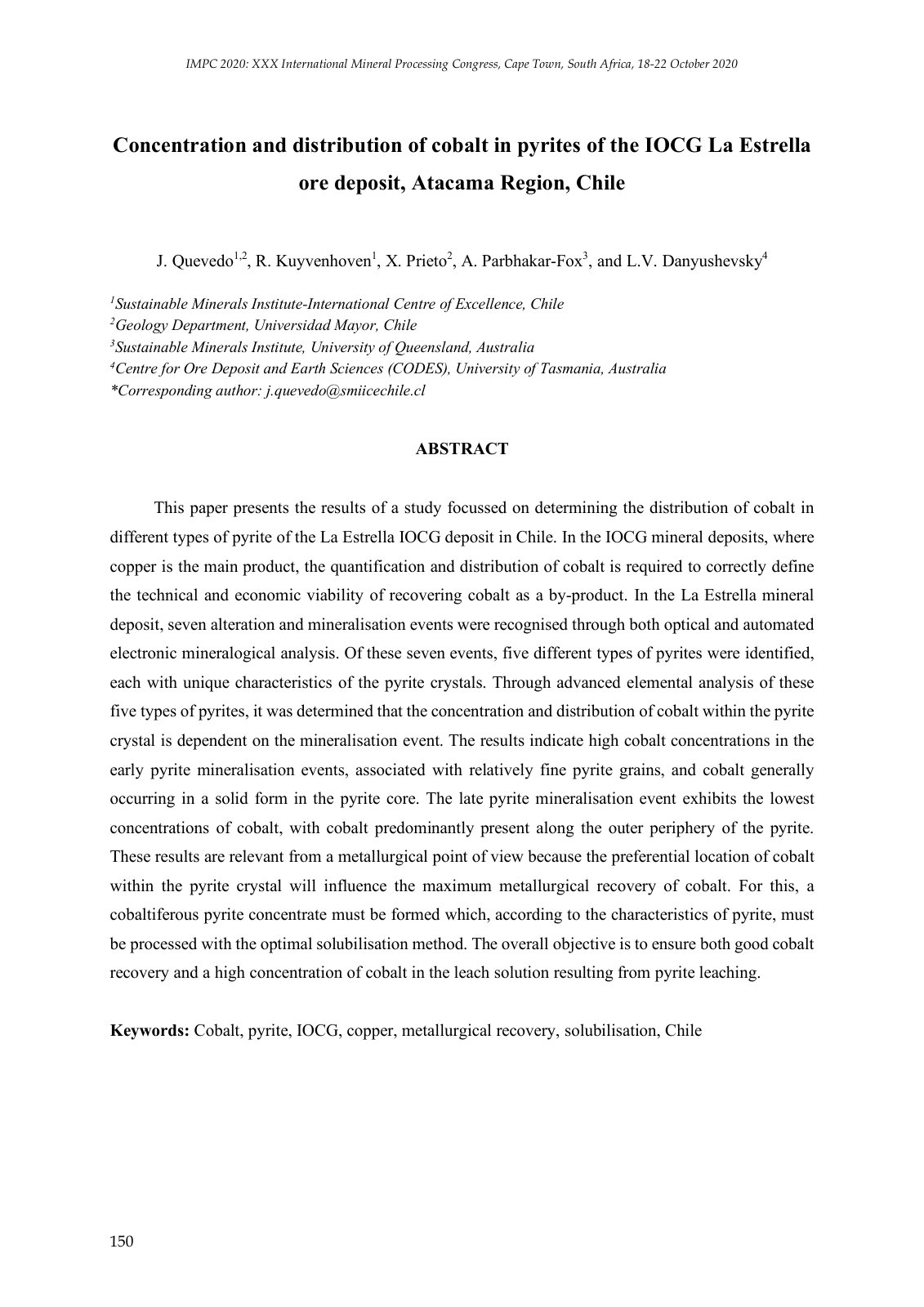 First page of Concentration and distribution of cobalt in pyrites of the IOCG La Estrella ore deposit, Atacama Region, Chile