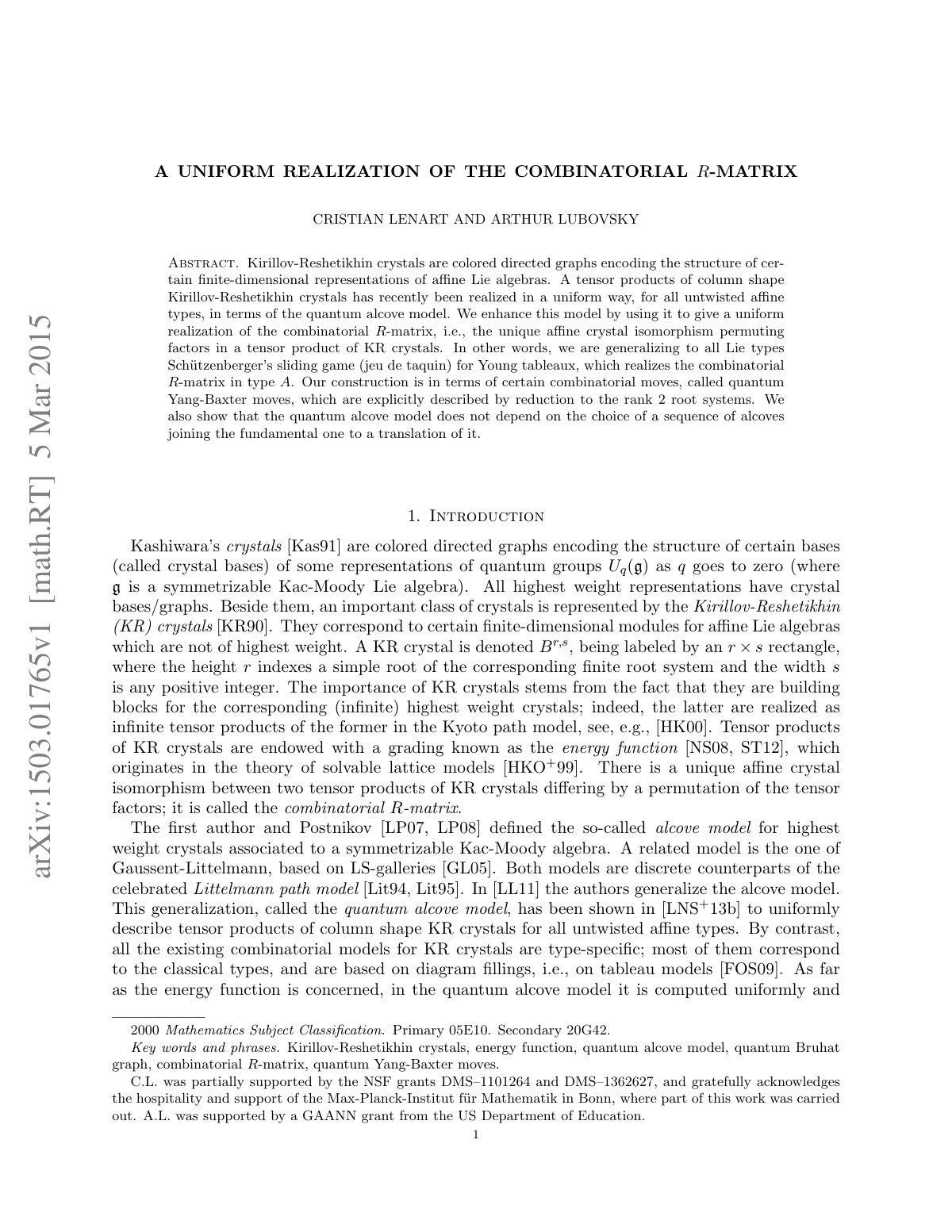 First page of A uniform realization of the combinatori