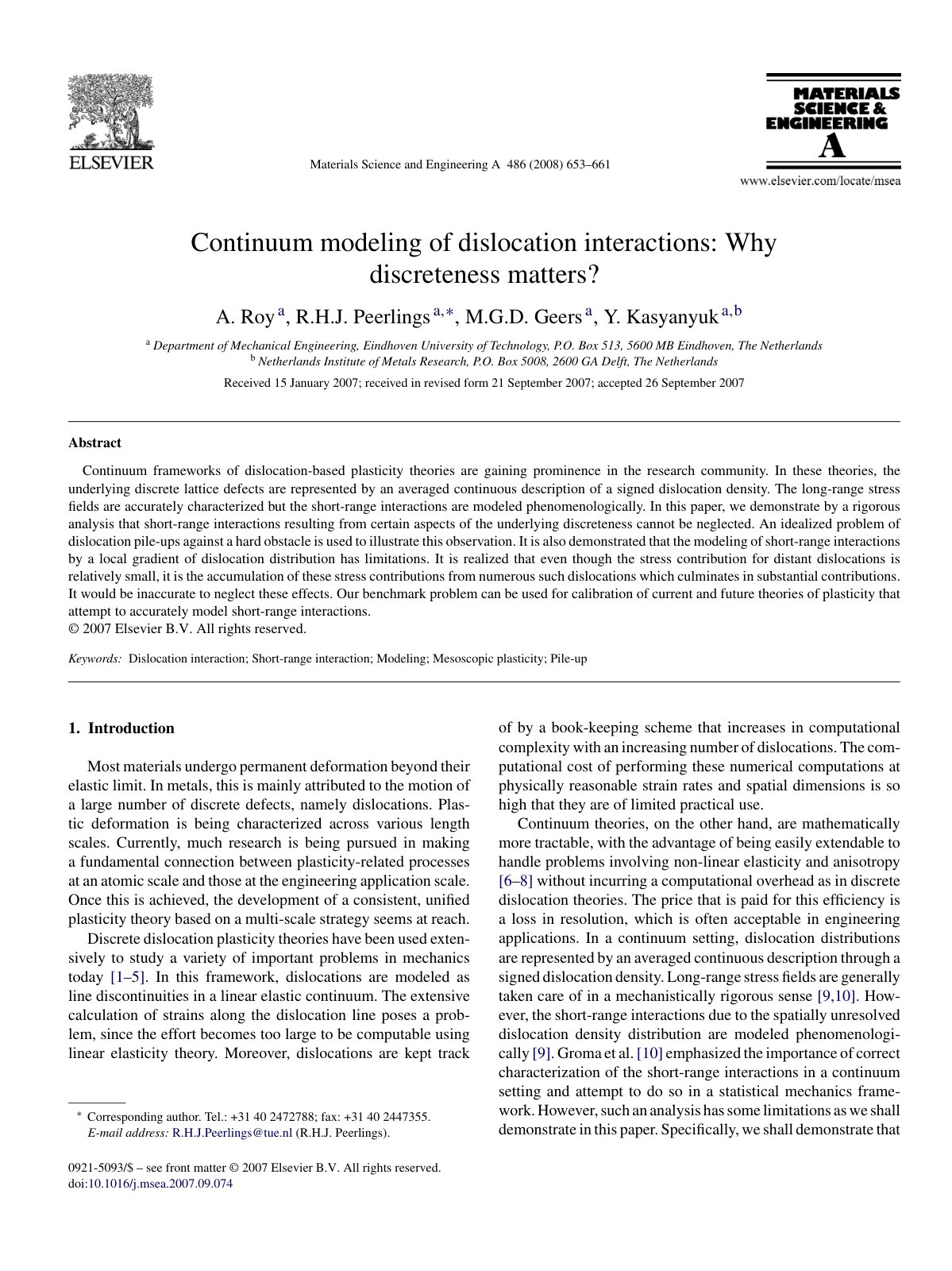 First page of Continuum modeling of dislocation intera