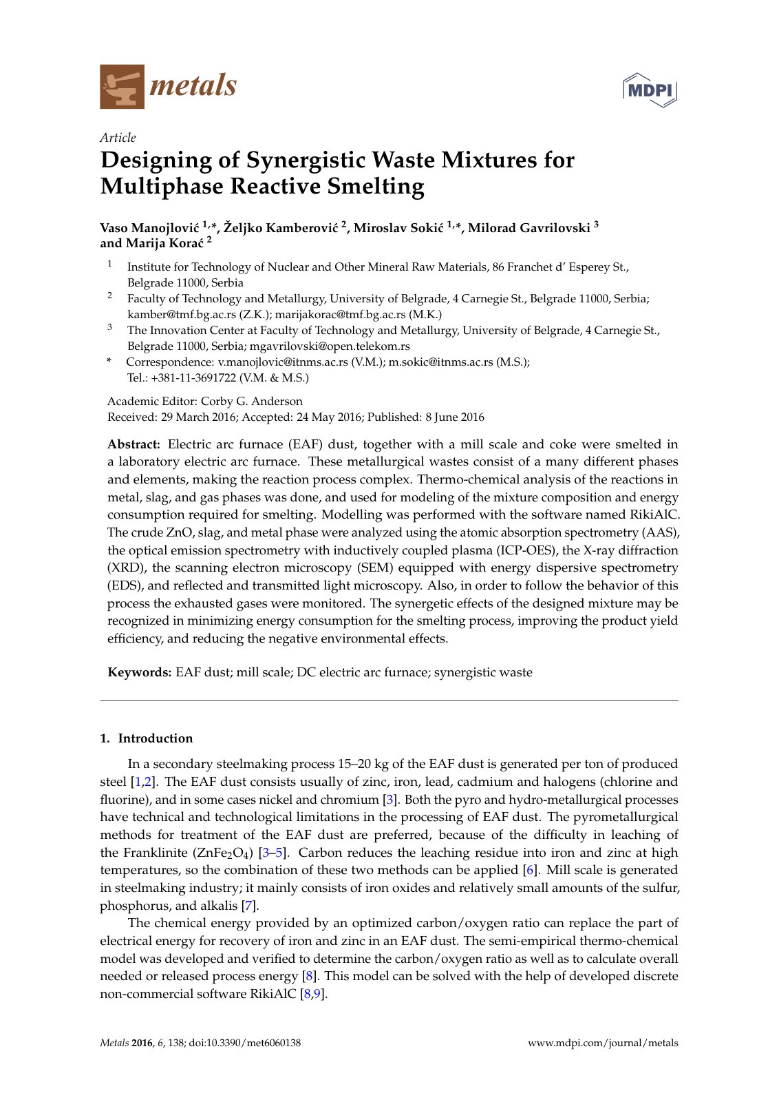 First page of Designing of Synergistic Waste Mixtures for Multiphase Reactive Smelting