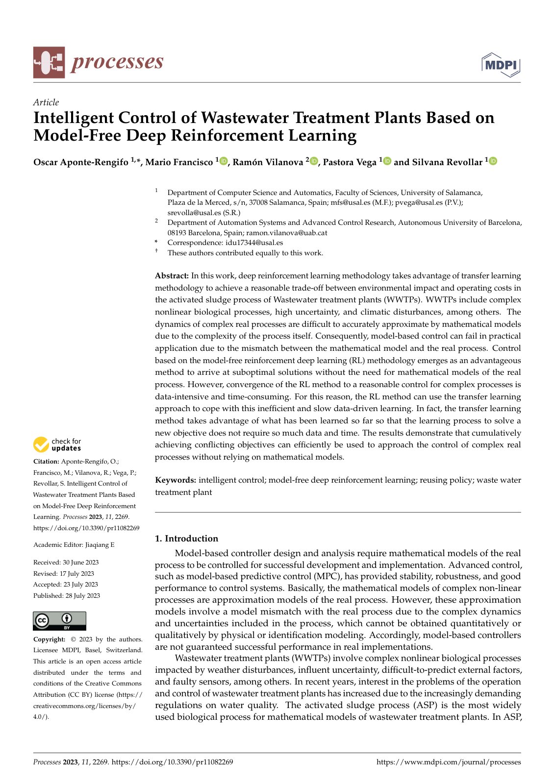 First page of Intelligent Control of Wastewater Treatm
