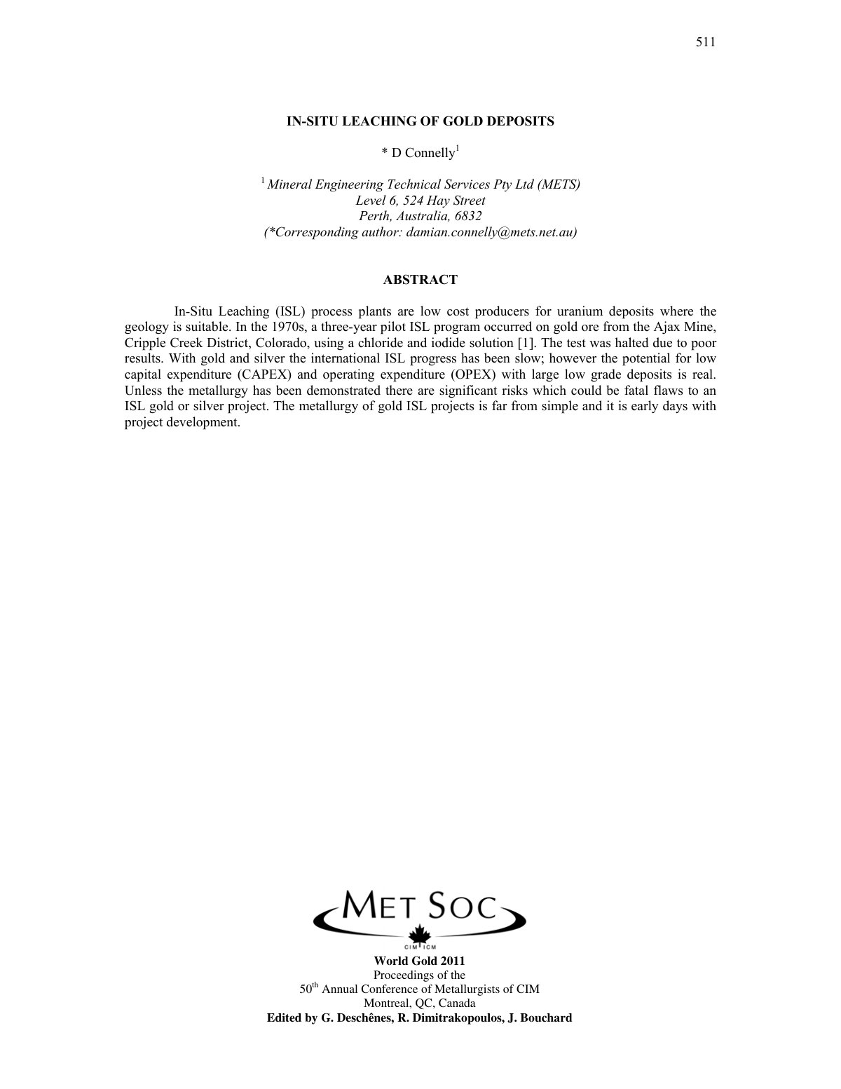 First page of IN-SITU LEACHING OF GOLD DEPOSITS