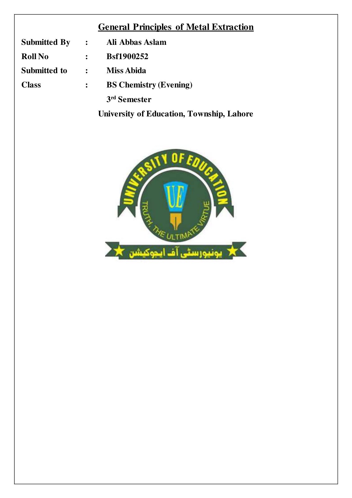 First page of General Principles of Metal Extraction