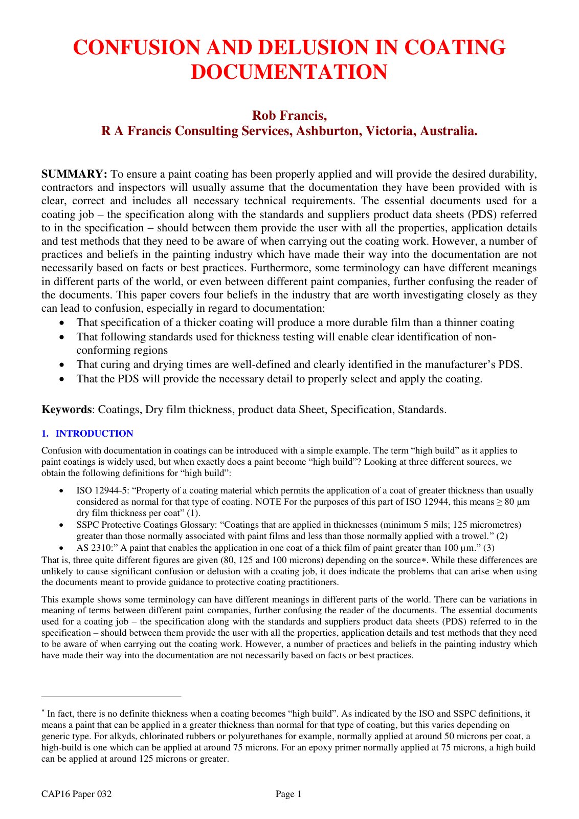 First page of Confusion and Delusion in Coating Docume