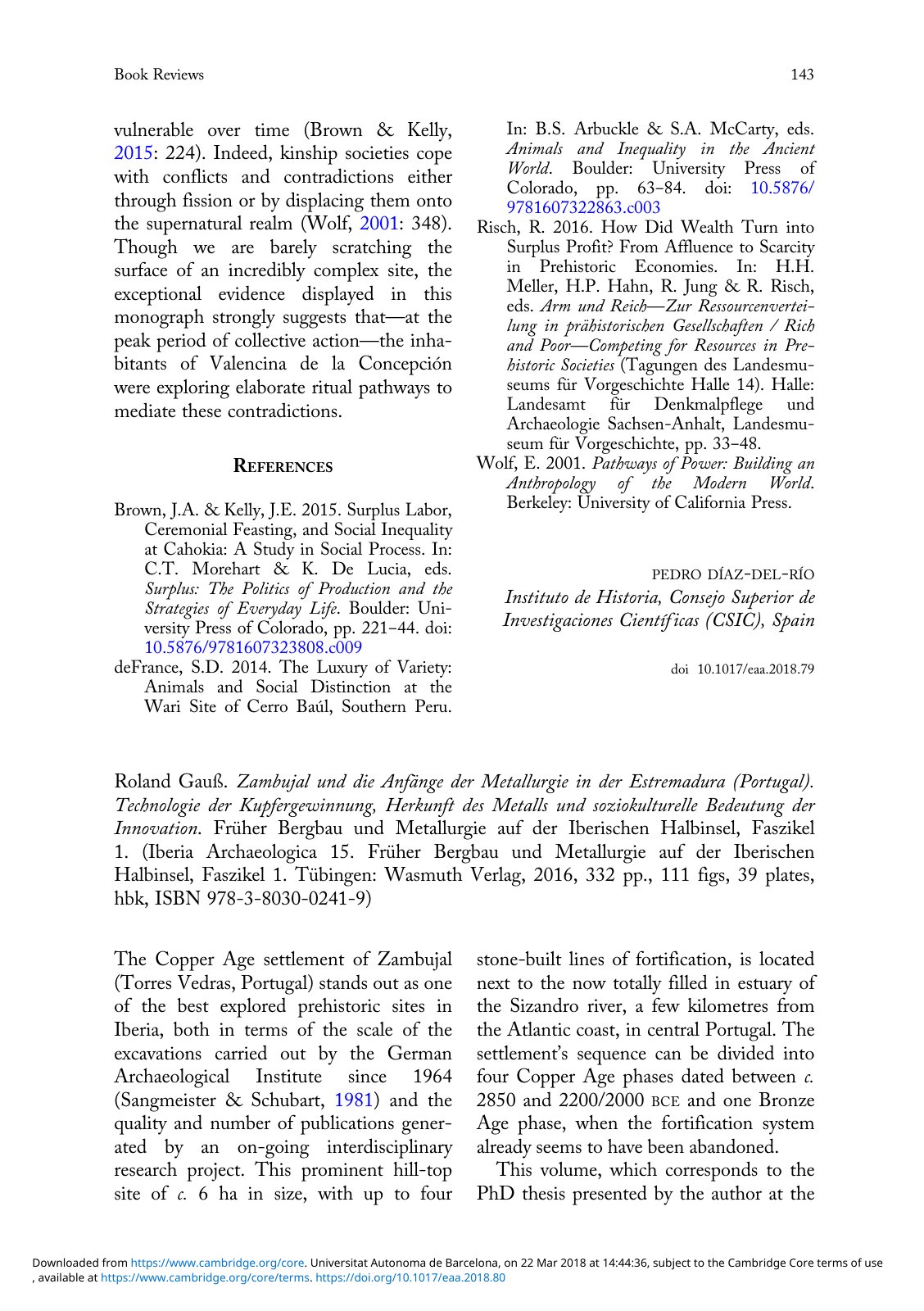 First page of 2018 review Gauss Zambujal und Anfange der Metallurgie