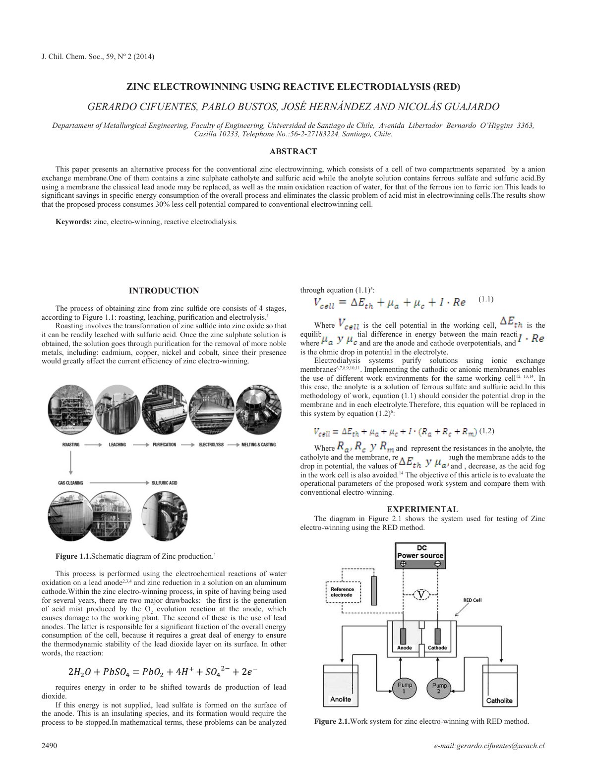 First page of Zinc Electrowinning Using Reactive Elect