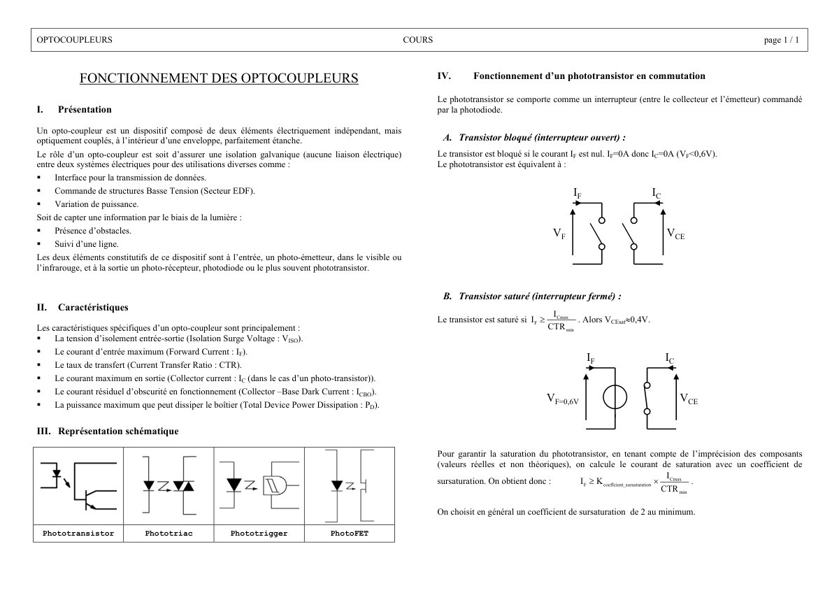 First page of fonctionnement optocoupleurs