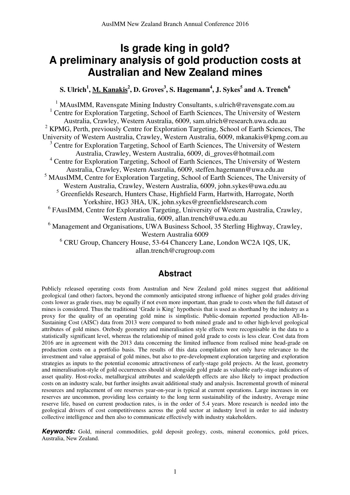 First page of Is grade king in gold A preliminary anal