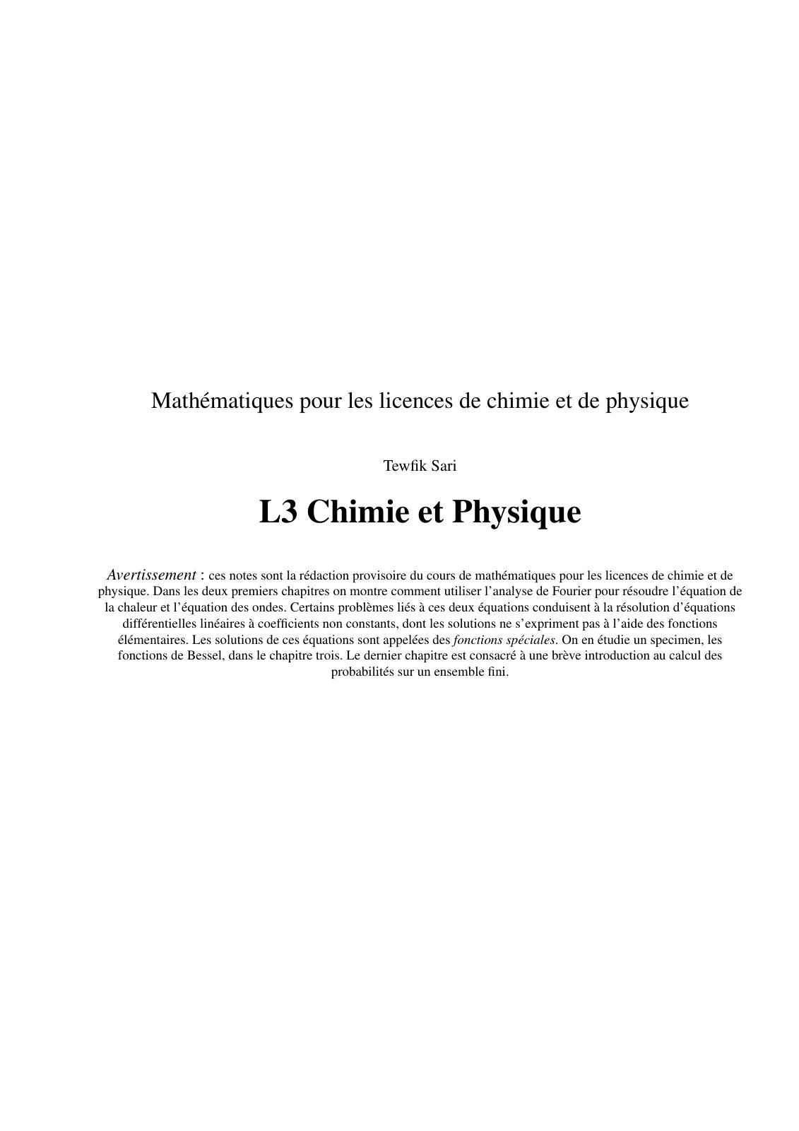 First page of L3 Chimie et Physique