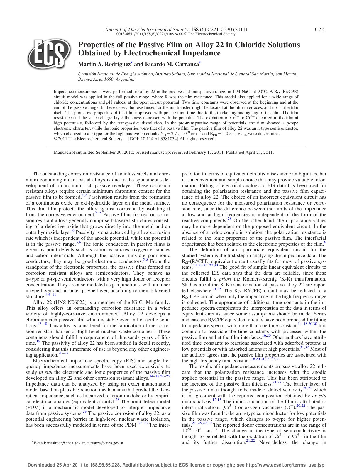First page of Properties of the Passive Film on Alloy