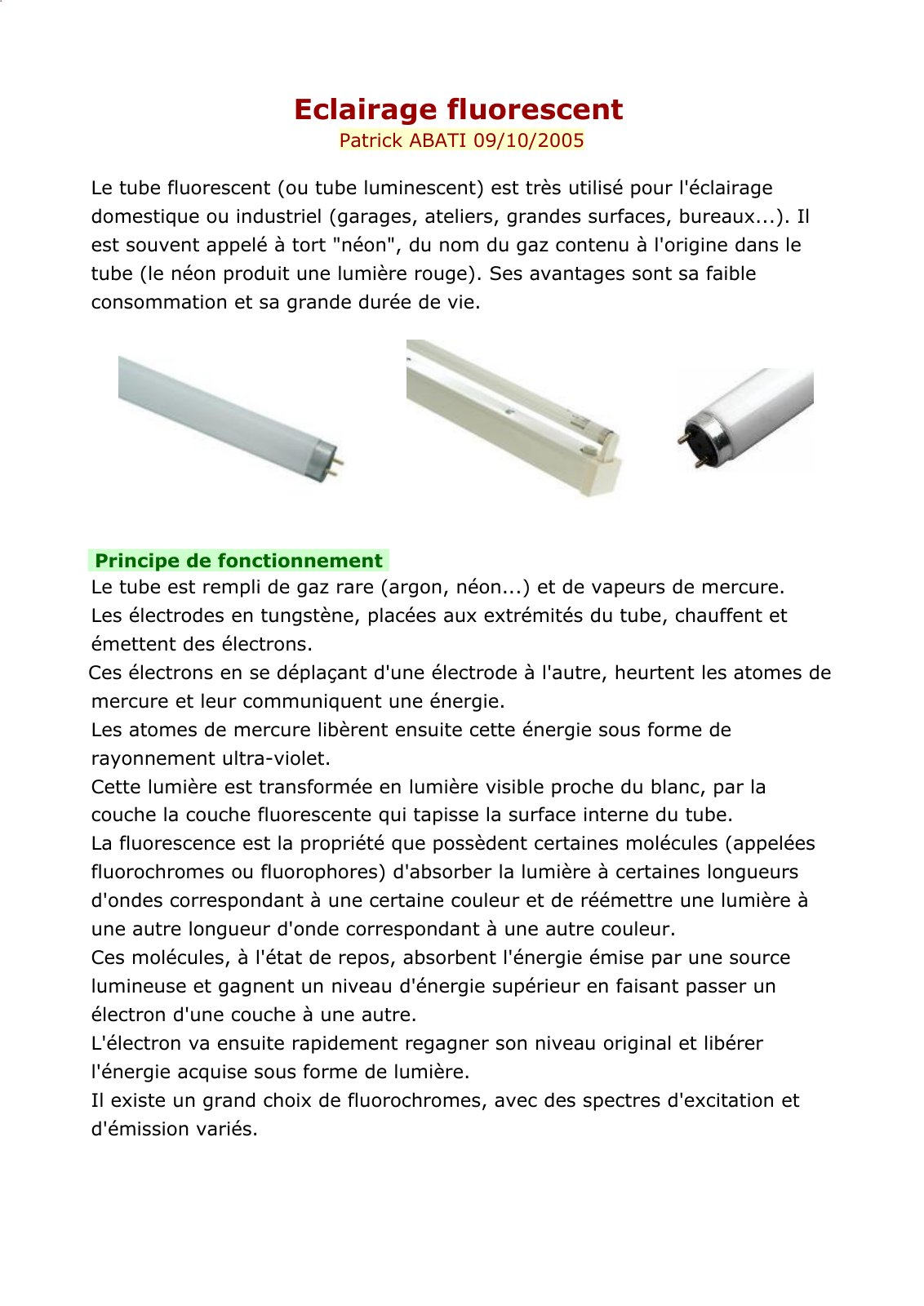 First page of eclairage fluorescent
