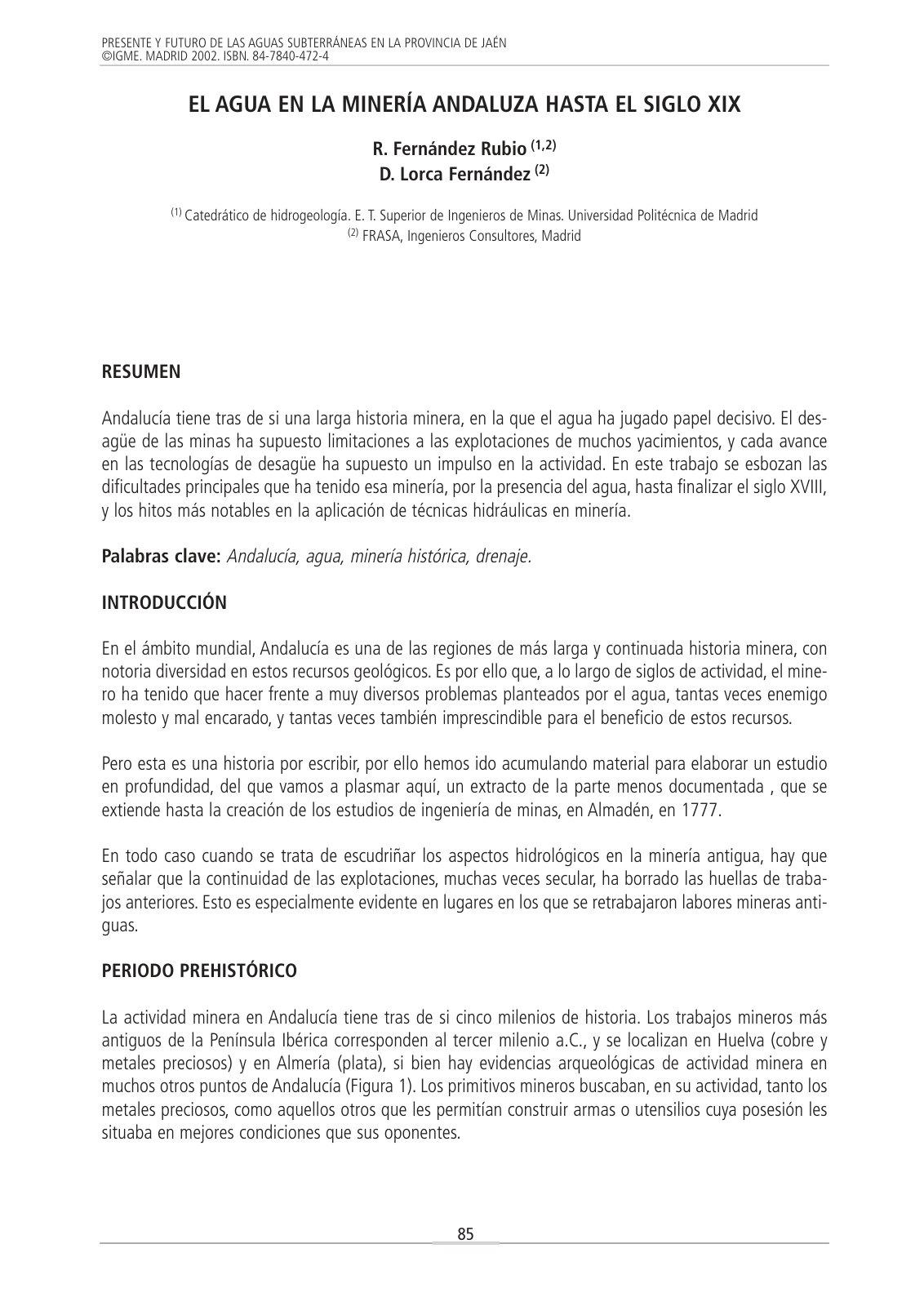 First page of El agua en la mineria andaluza hasta el