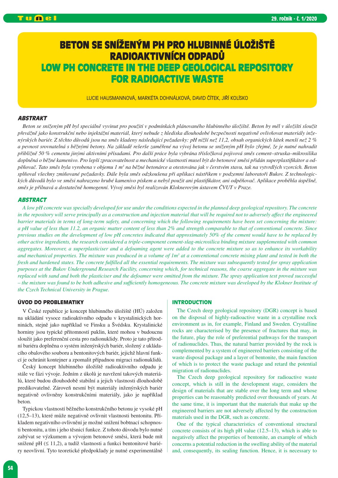 First page of Reinforced Concrete with Reduced pH for Deep Geological Repository Applications