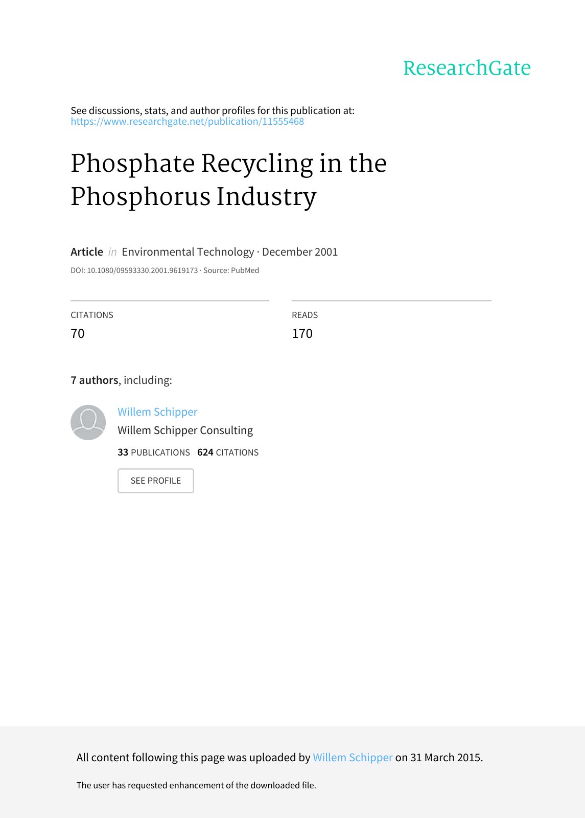 First page of Phosphate Recycling in the Phosphorus In