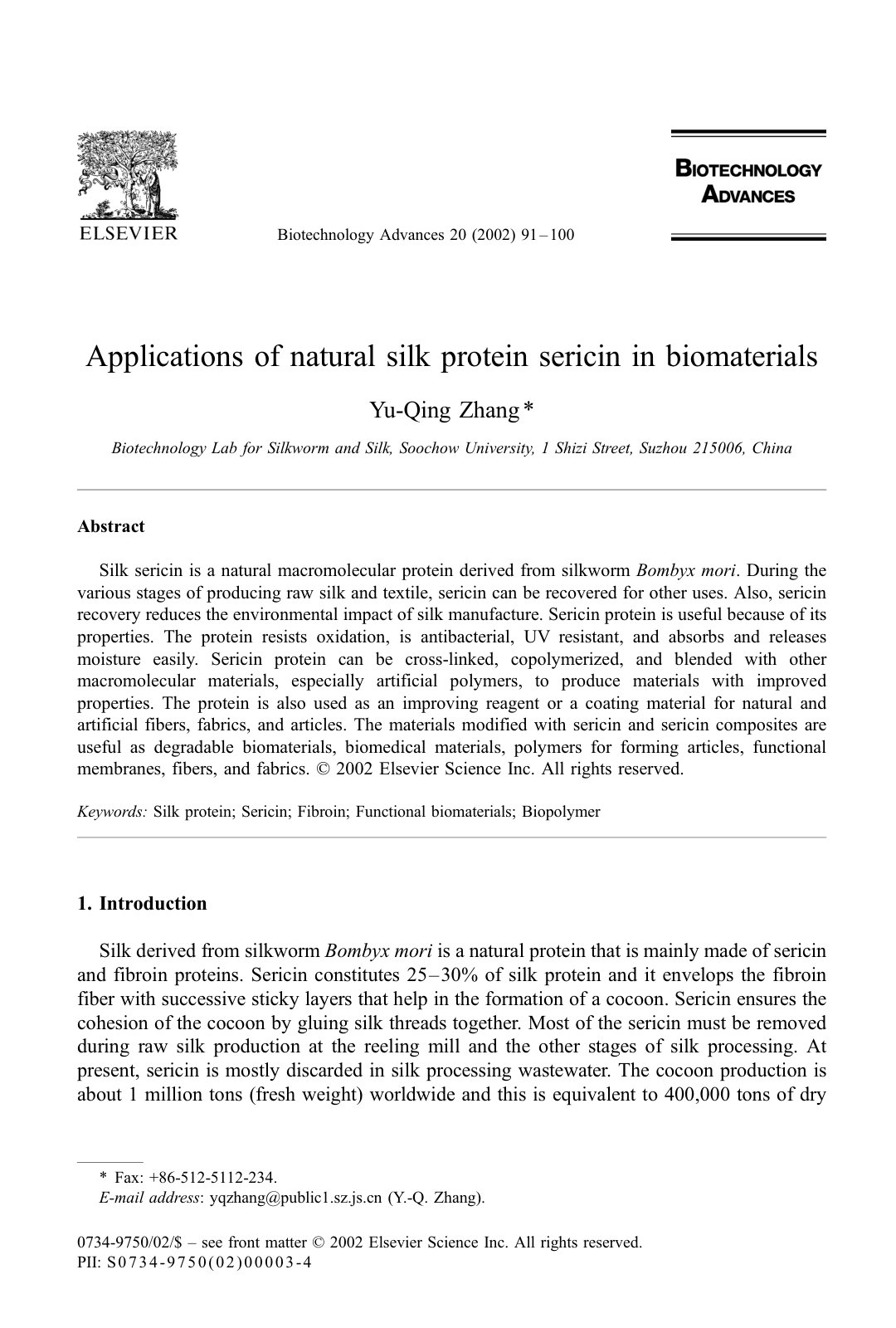 First page of Applications of natural silk protein ser