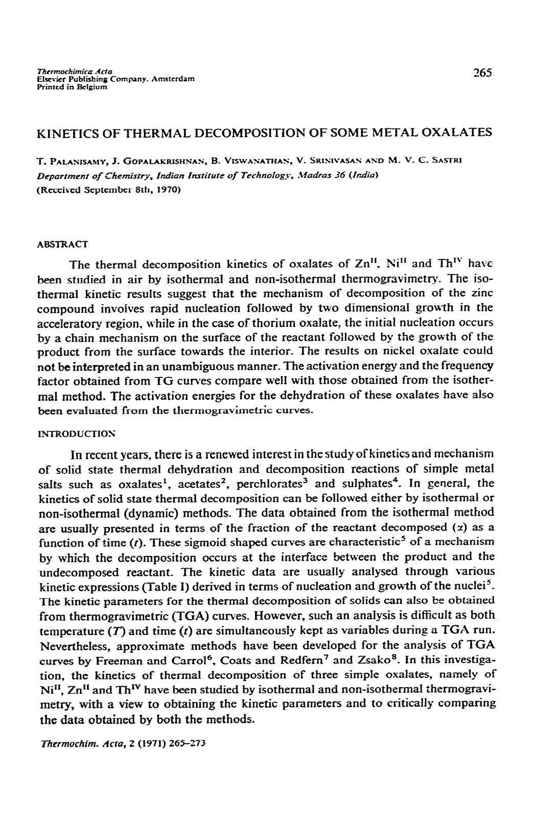 First page of Kinetics of thermal decomposition of som