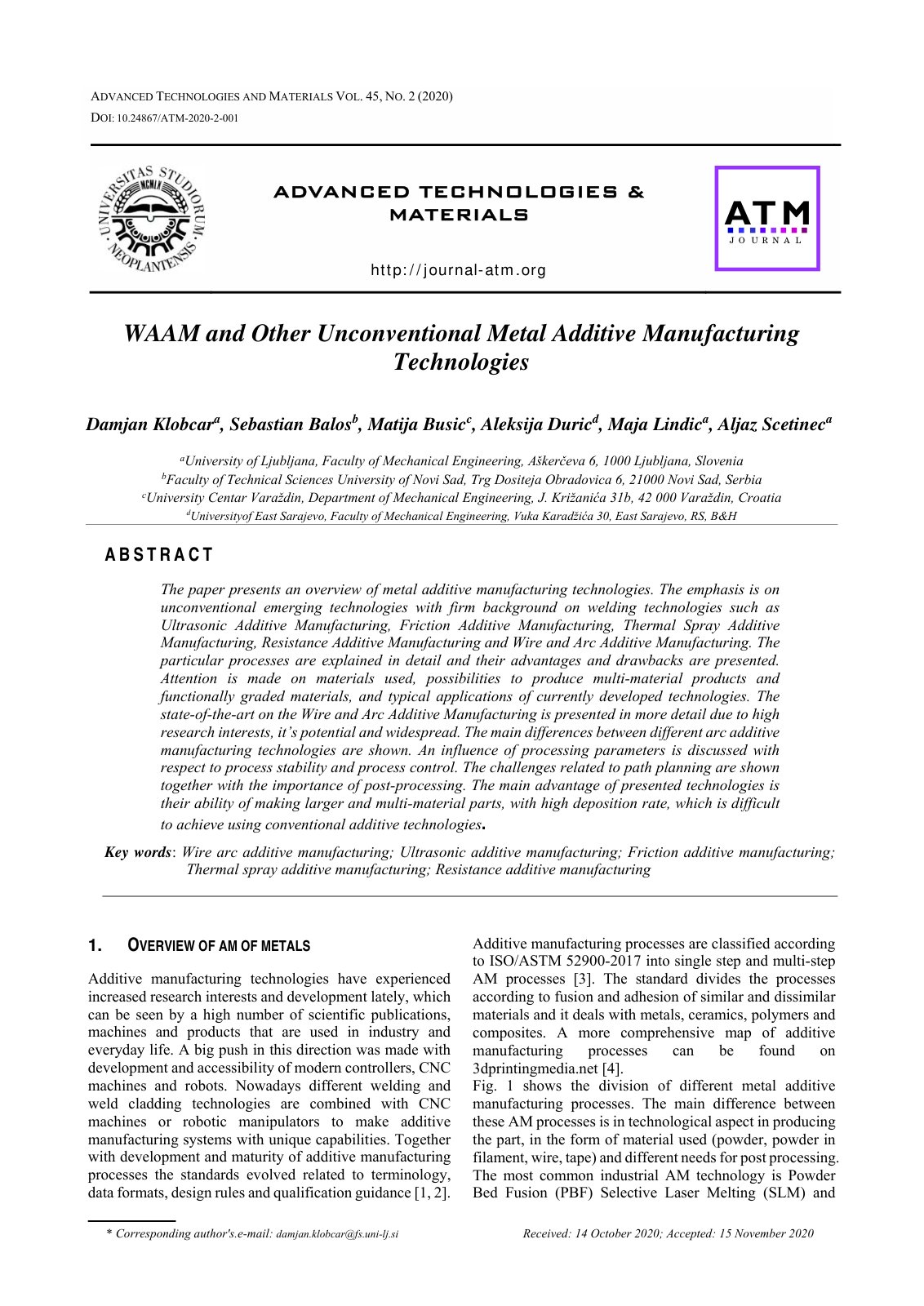 First page of WAAM and Other Unconventional Metal Additive Manufacturing Technologies