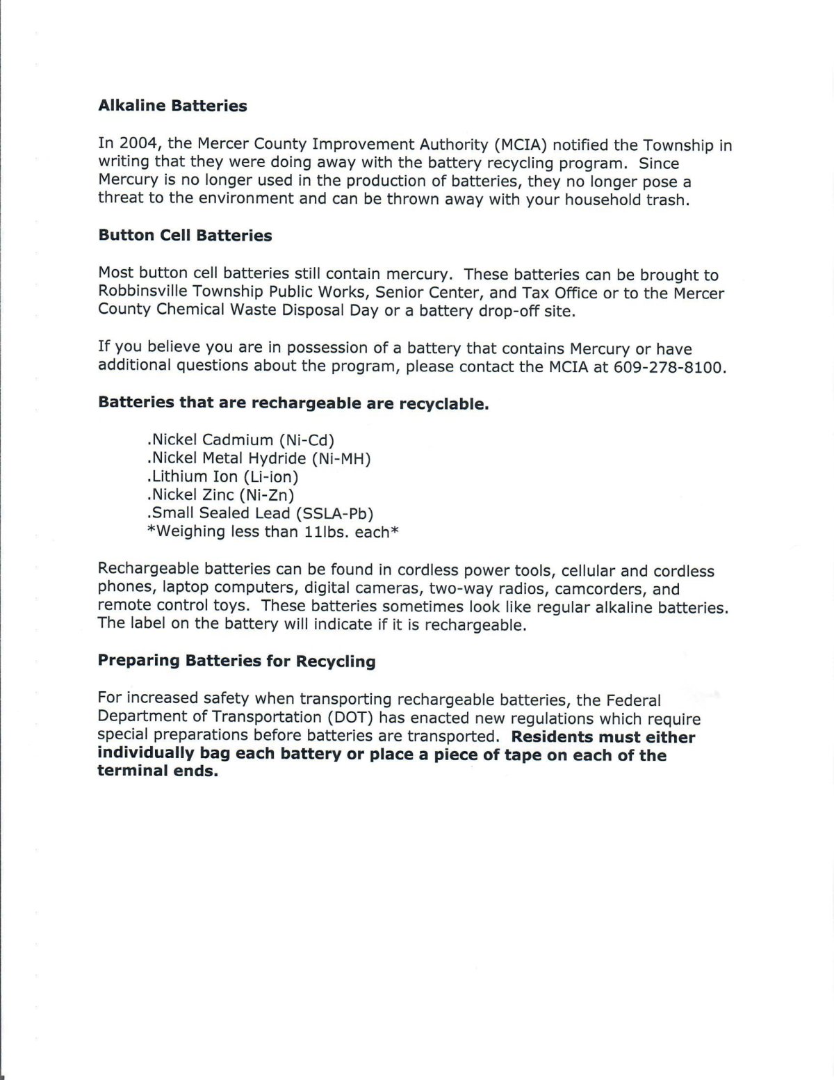 First page of Battery Information
